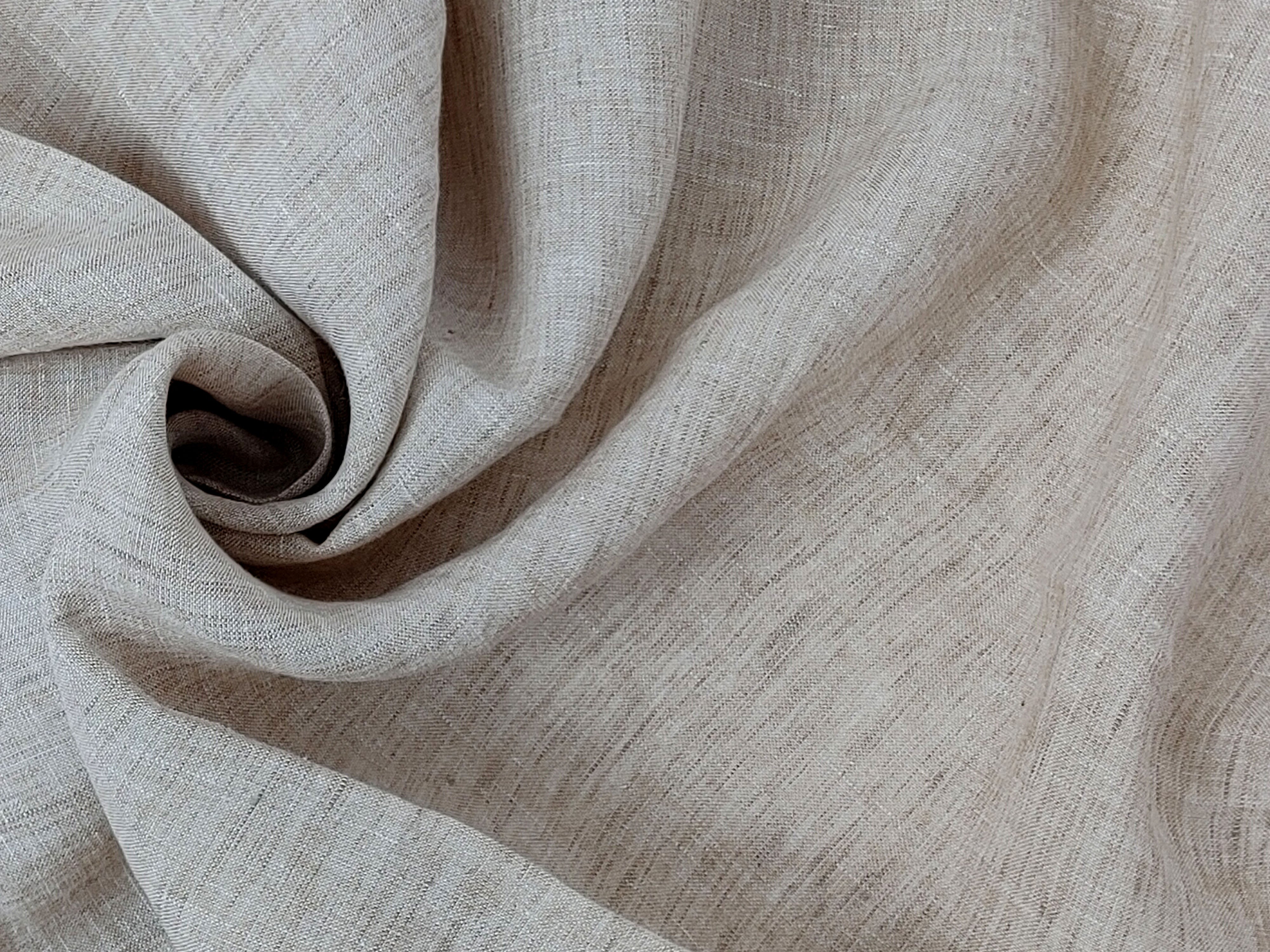 Beige Chambray 100% Linen Fabric – Soft, Pre-Washed, Lightweight 8039