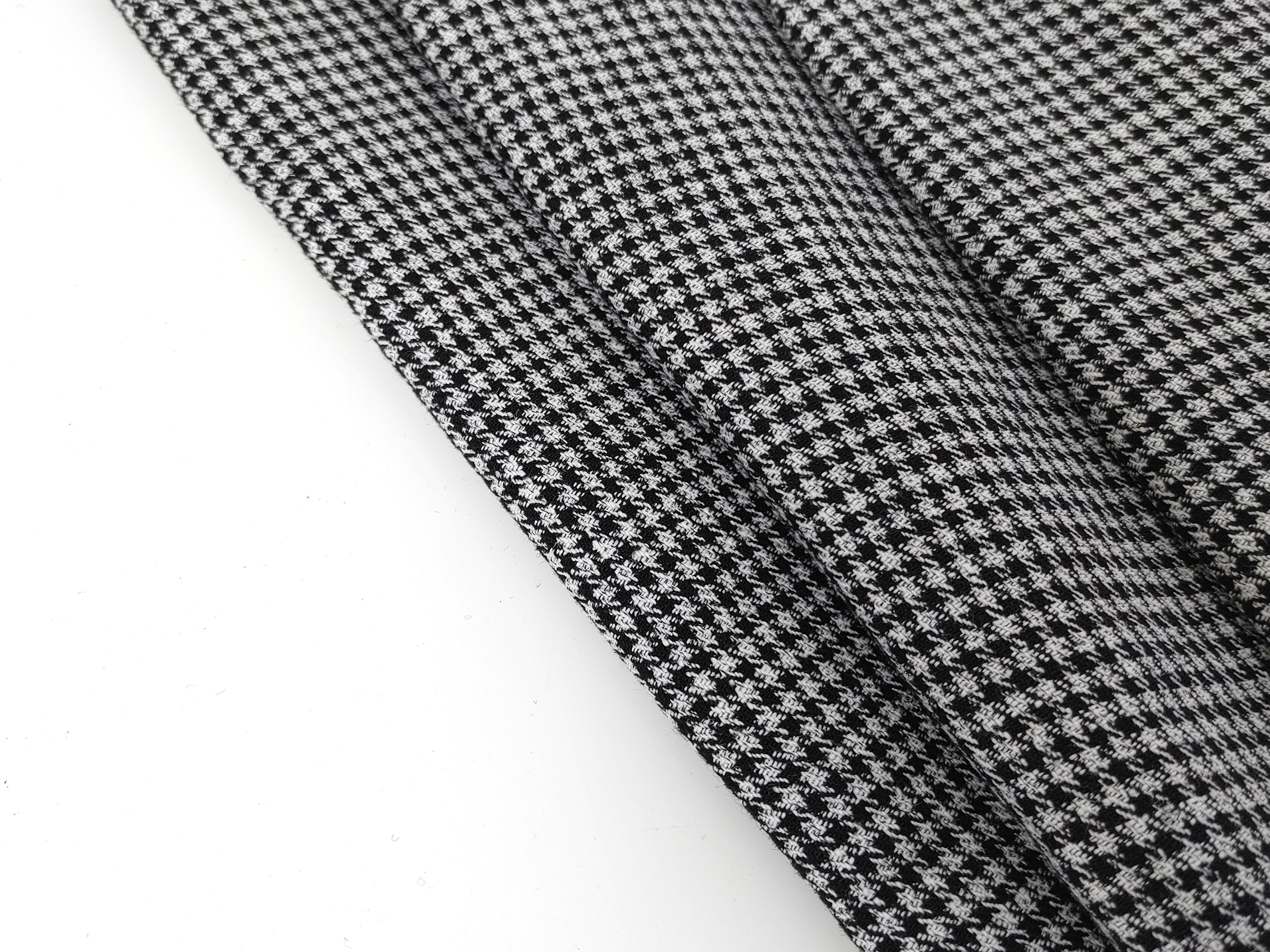 White & Black Gingham Check Linen-Polyester Fabric | Twill Weave, Pre-Washed 8068