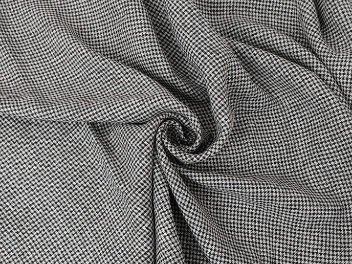 White & Black Gingham Check Linen-Polyester Fabric | Twill Weave, Pre-Washed 8068