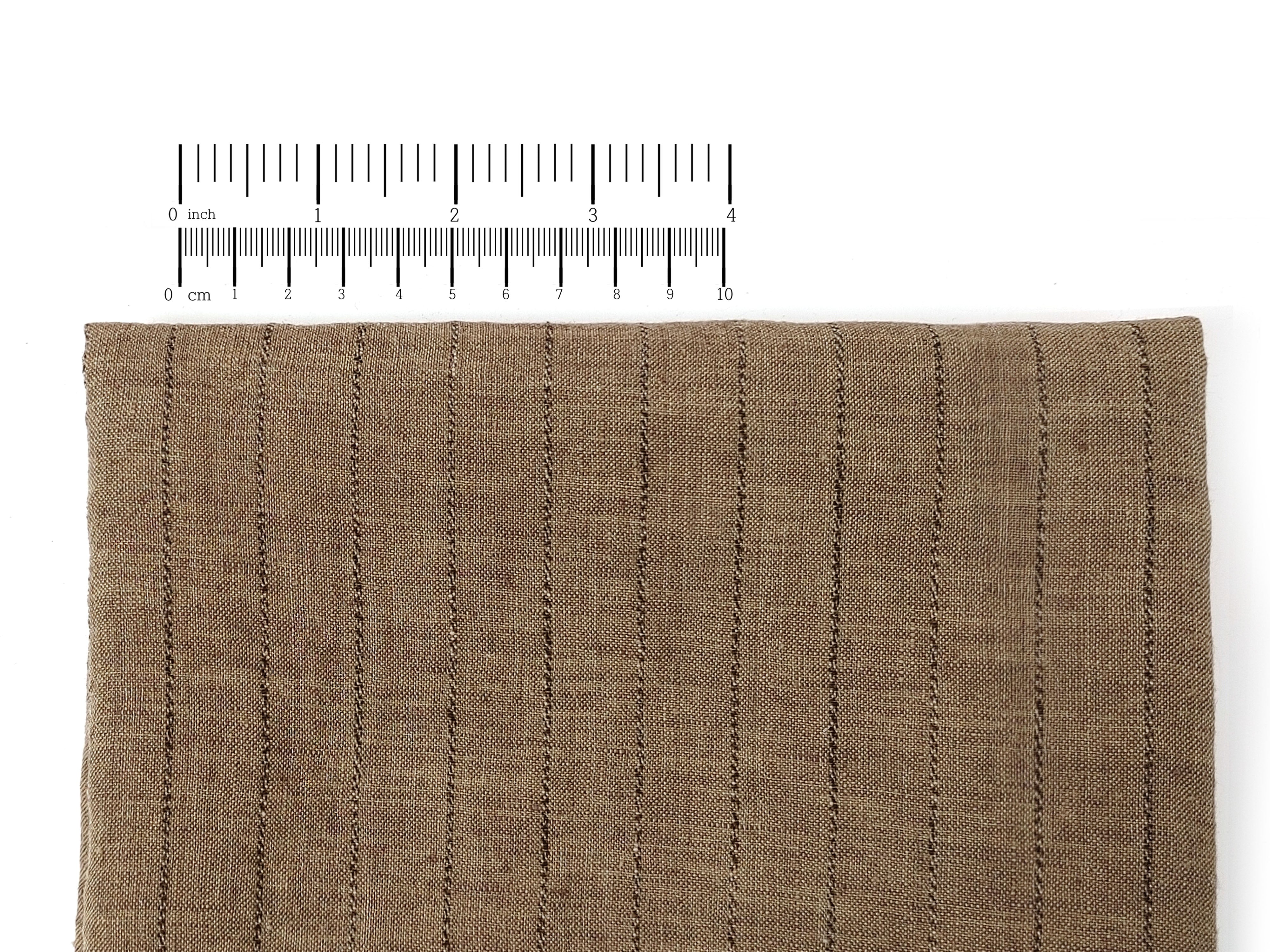 100% Linen Fabric with Dark Grey Pinstripes - Soft and Textured 8047