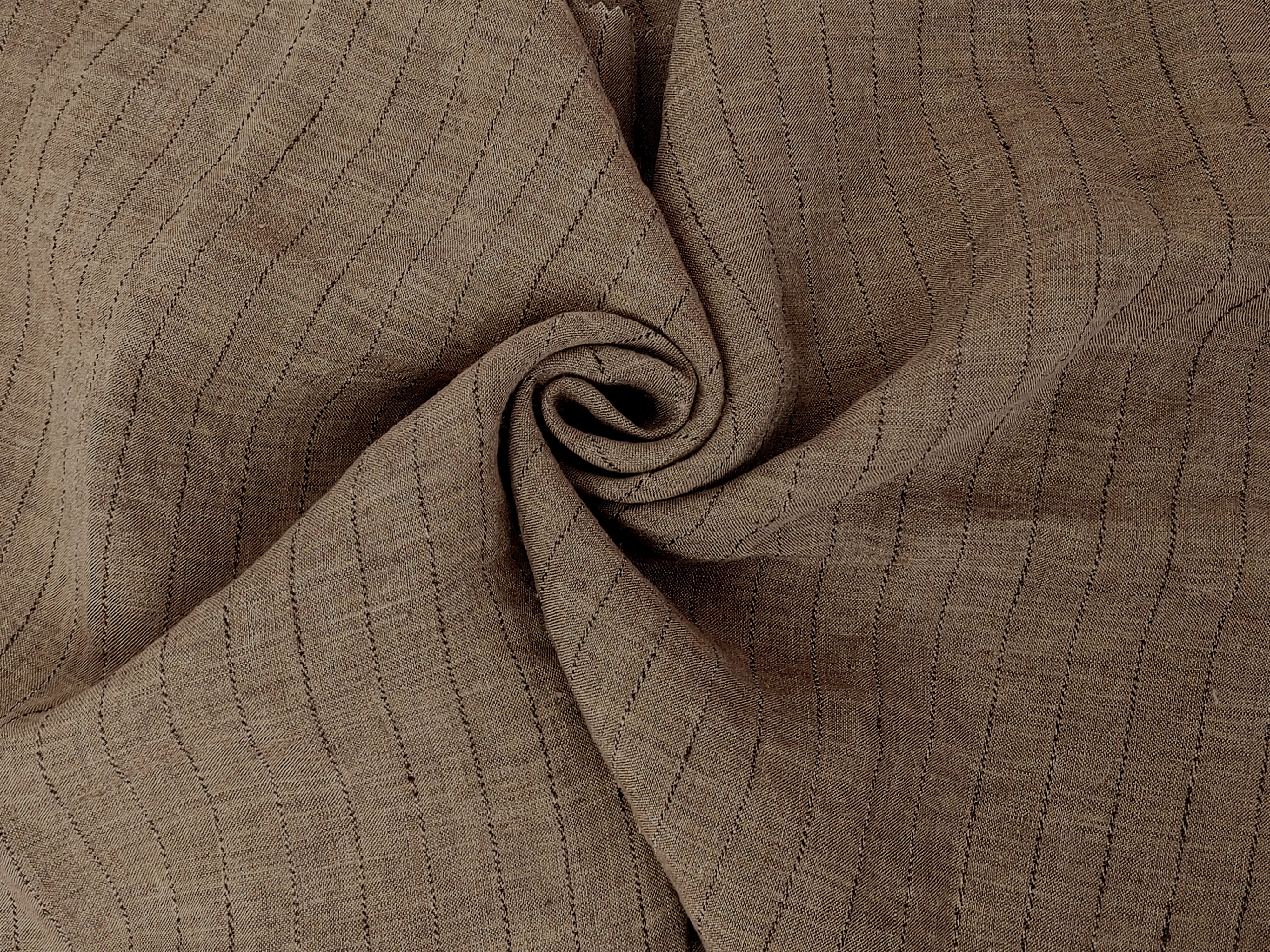 100% Linen Fabric with Dark Grey Pinstripes - Soft and Textured 8047