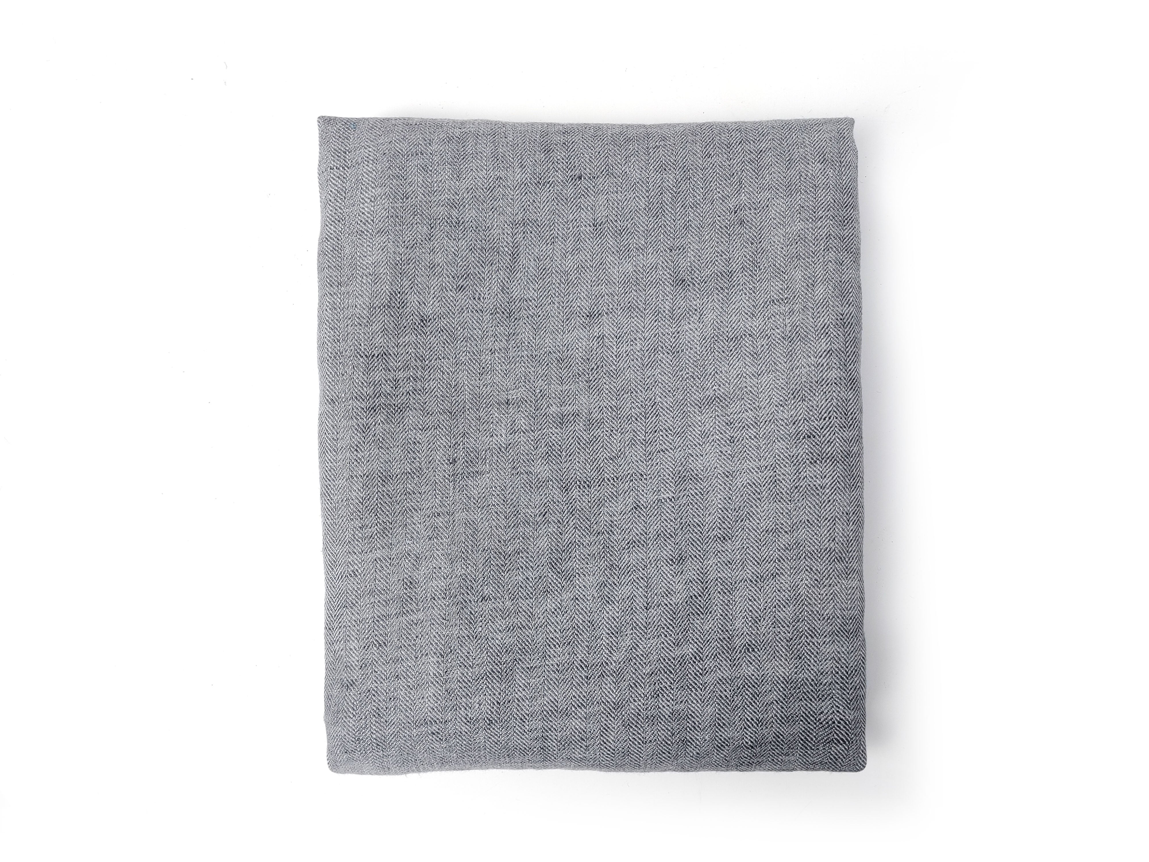 100% Linen Grey Chambray Herringbone Twill Fabric – Soft, Medium Weight 7976