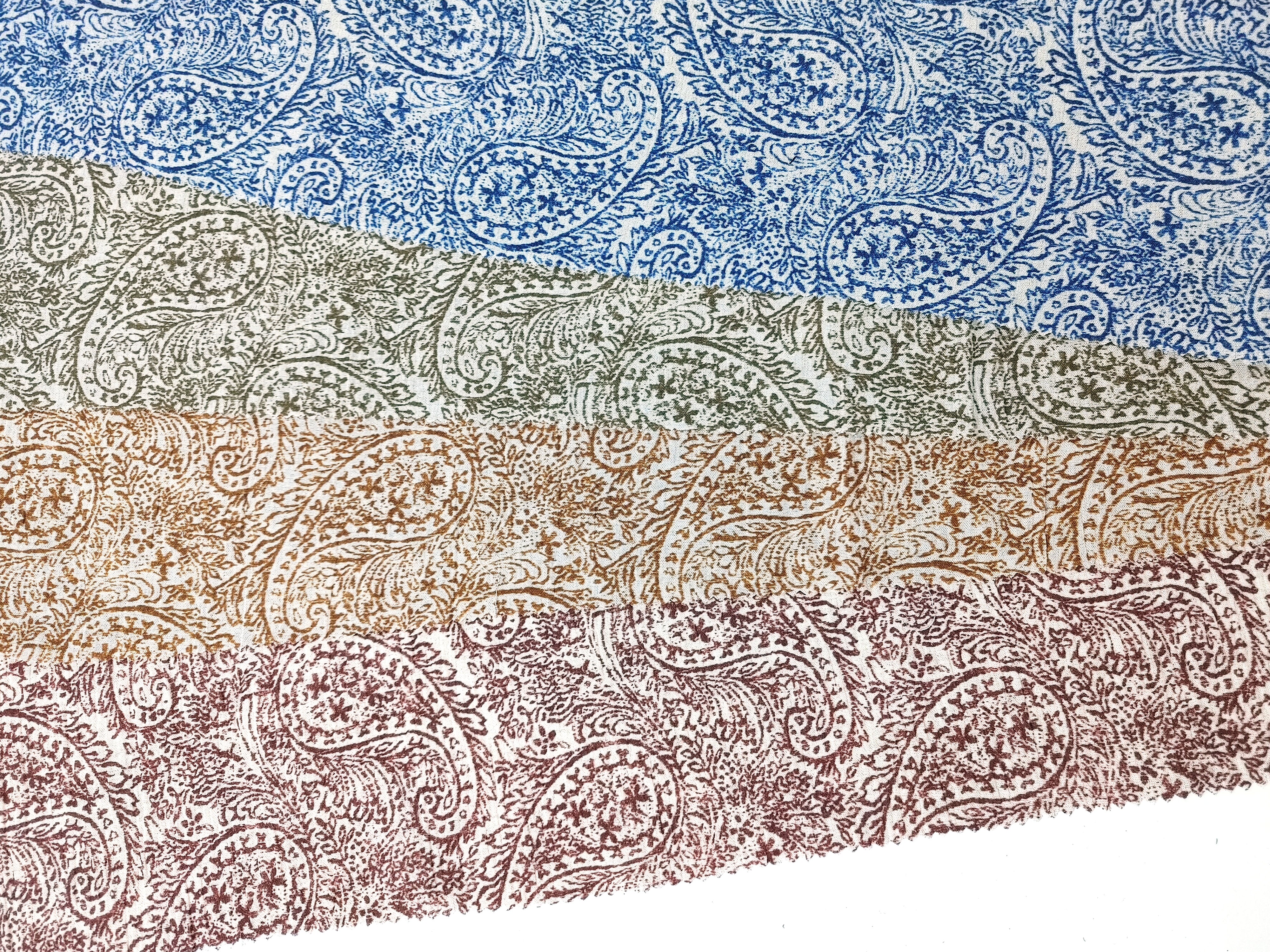 Paisley Print Linen-Rayon Fabric with Subtle Wrinkle Effect 8044 8062 8063 8064