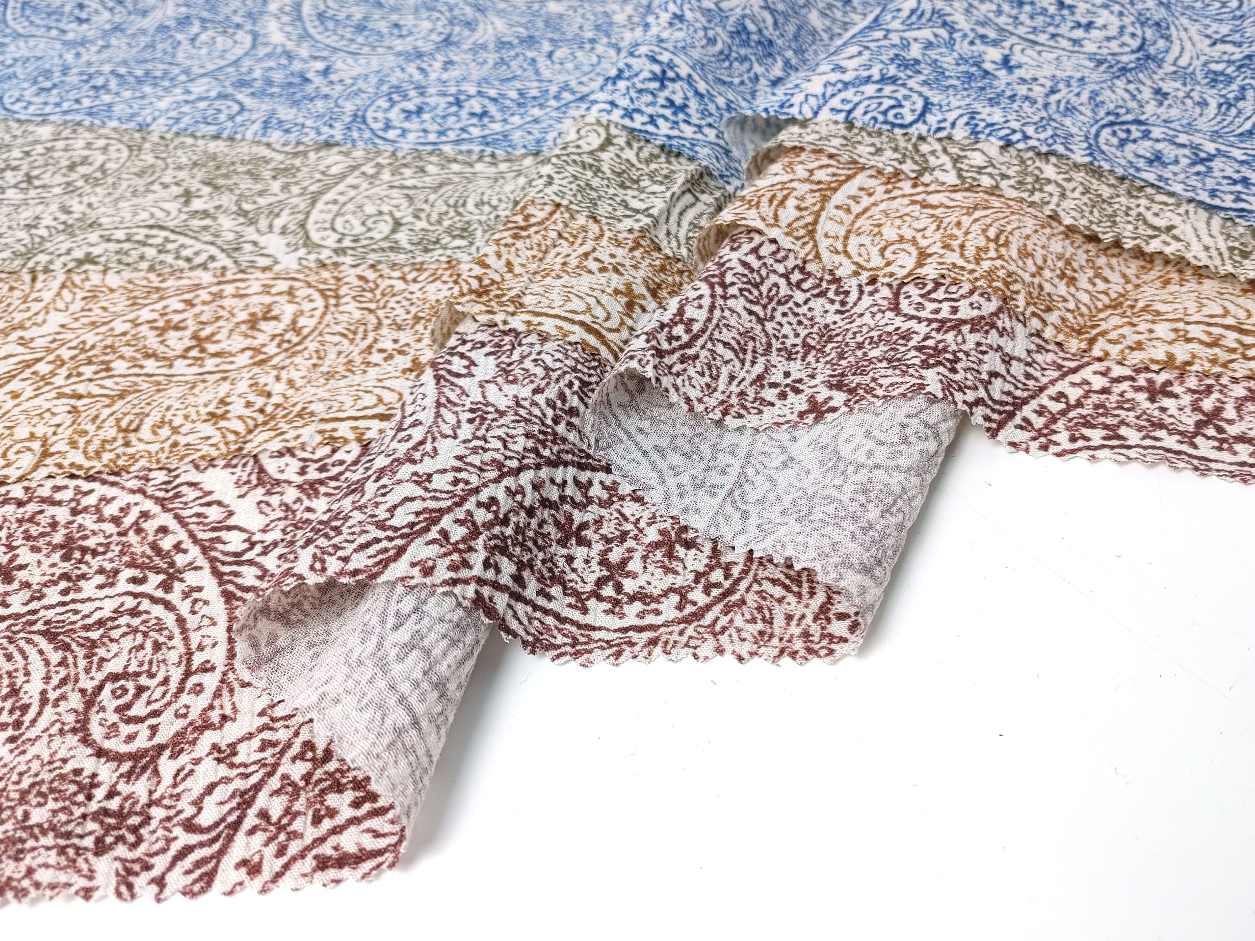 Paisley Print Linen-Rayon Fabric with Subtle Wrinkle Effect 8044 8062 8063 8064