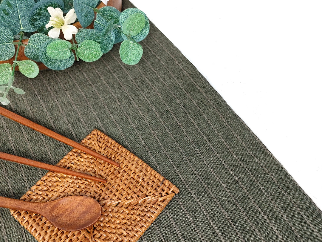 100% Linen Green Striped Linen Fabric 8087