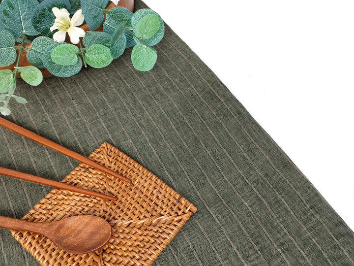 100% Linen Green Striped Linen Fabric 8087
