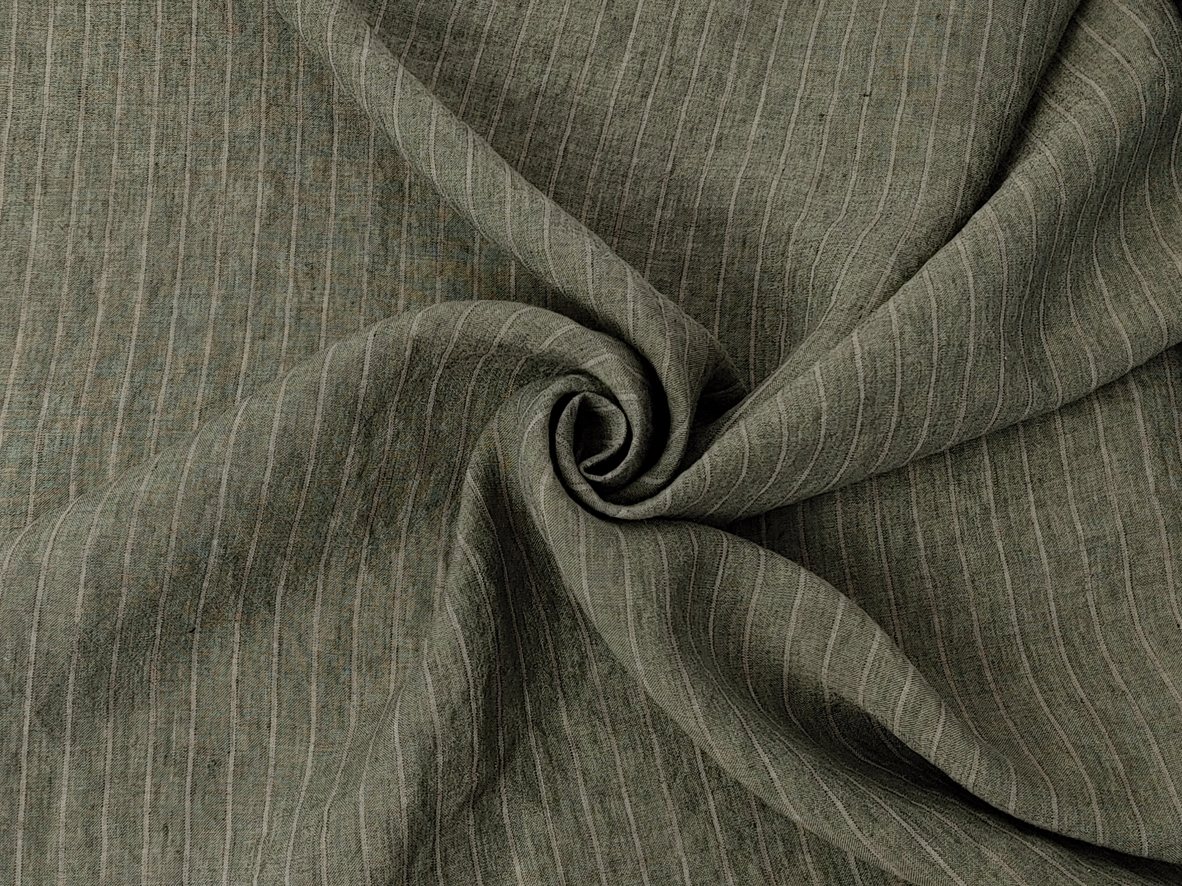 100% Linen Green Striped Linen Fabric 8087