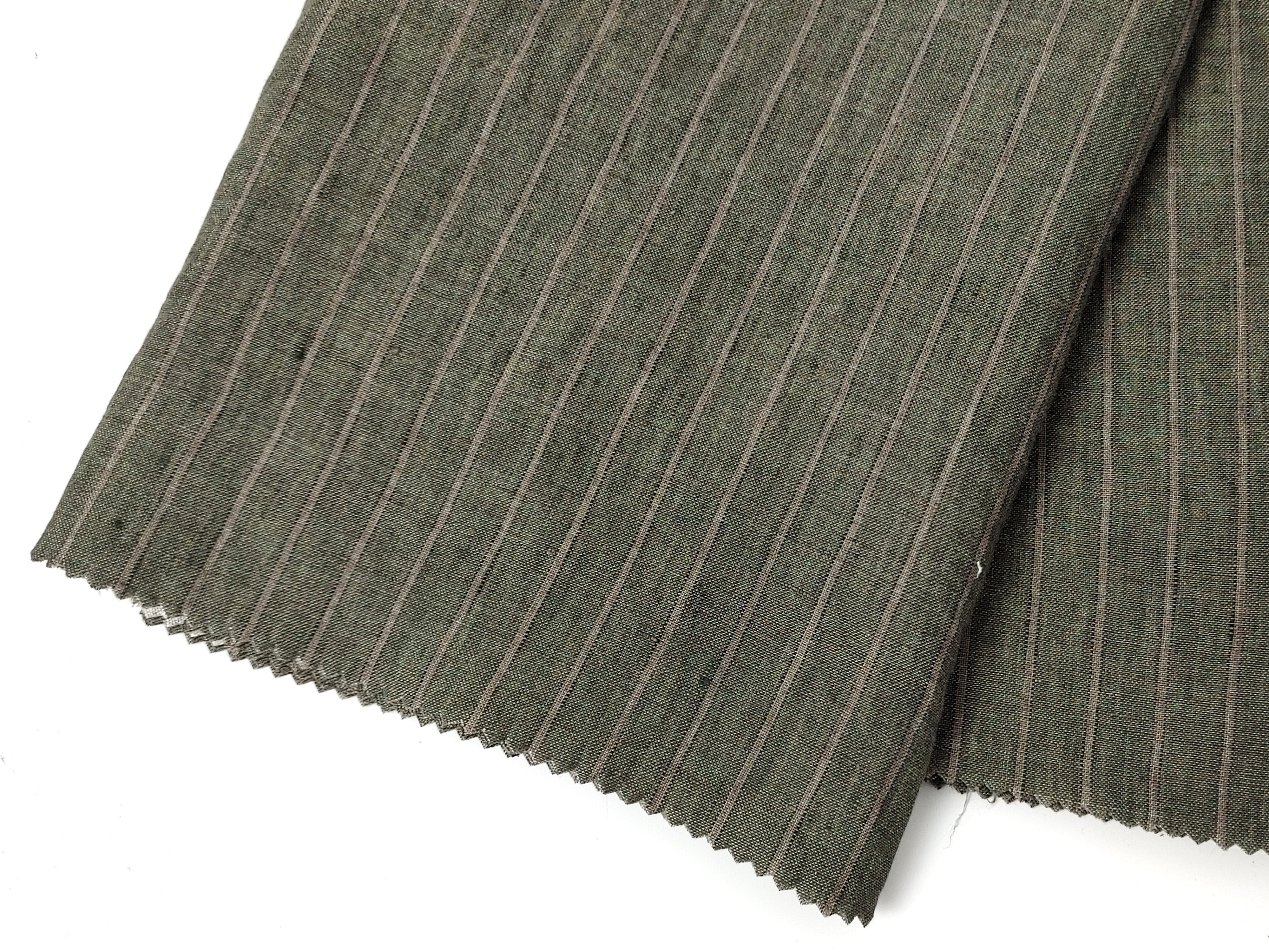 100% Linen Green Striped Linen Fabric 8087