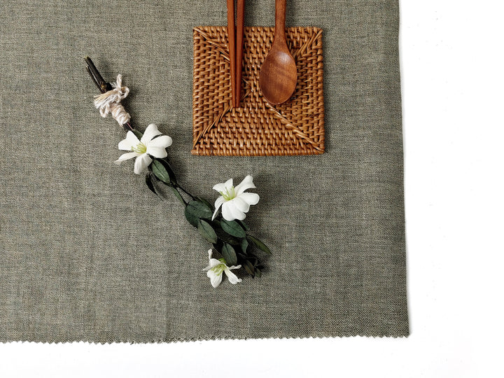 Twill Weave Khaki Chambray: Linen-Nylon Blend with Two-Tone Yarn & Pre-Washed Softness 8088