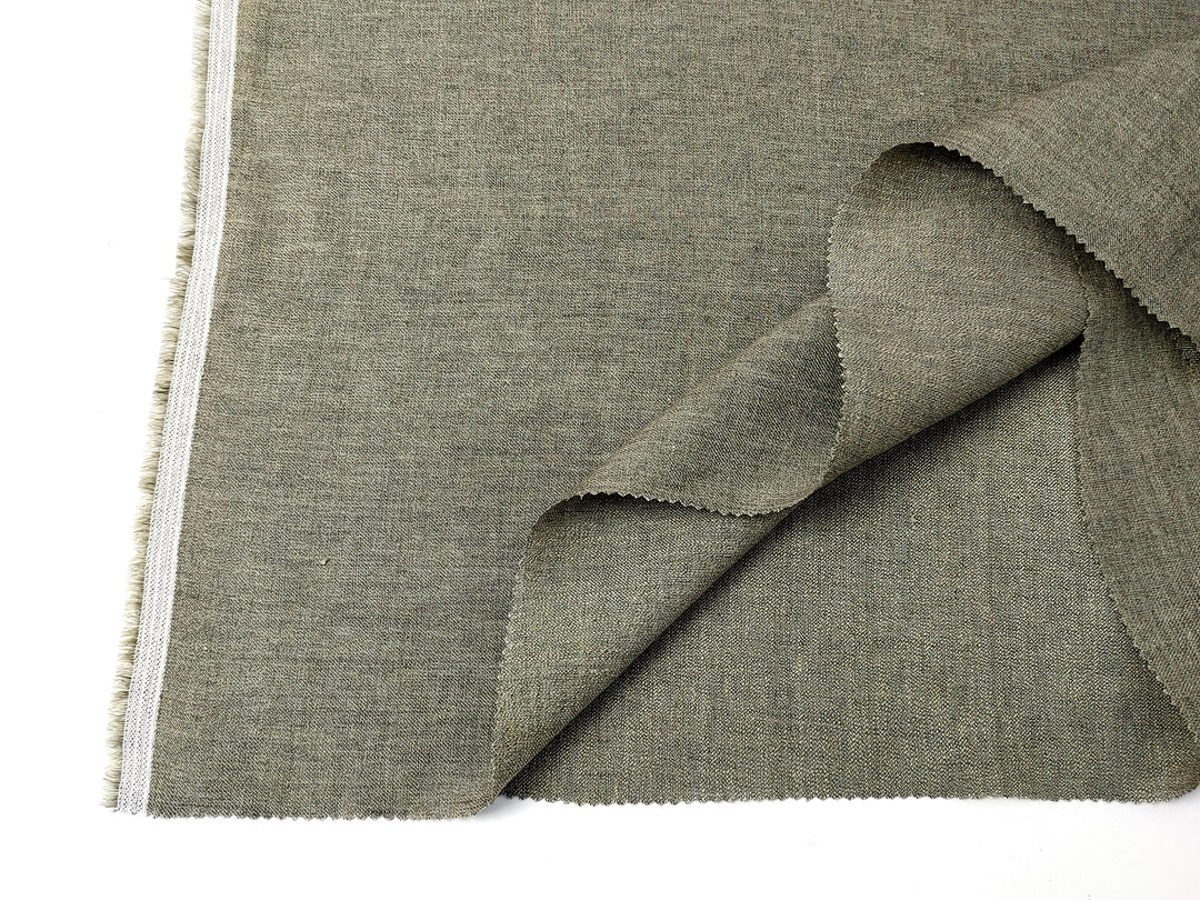 Twill Weave Khaki Chambray: Linen-Nylon Blend with Two-Tone Yarn & Pre-Washed Softness 8088