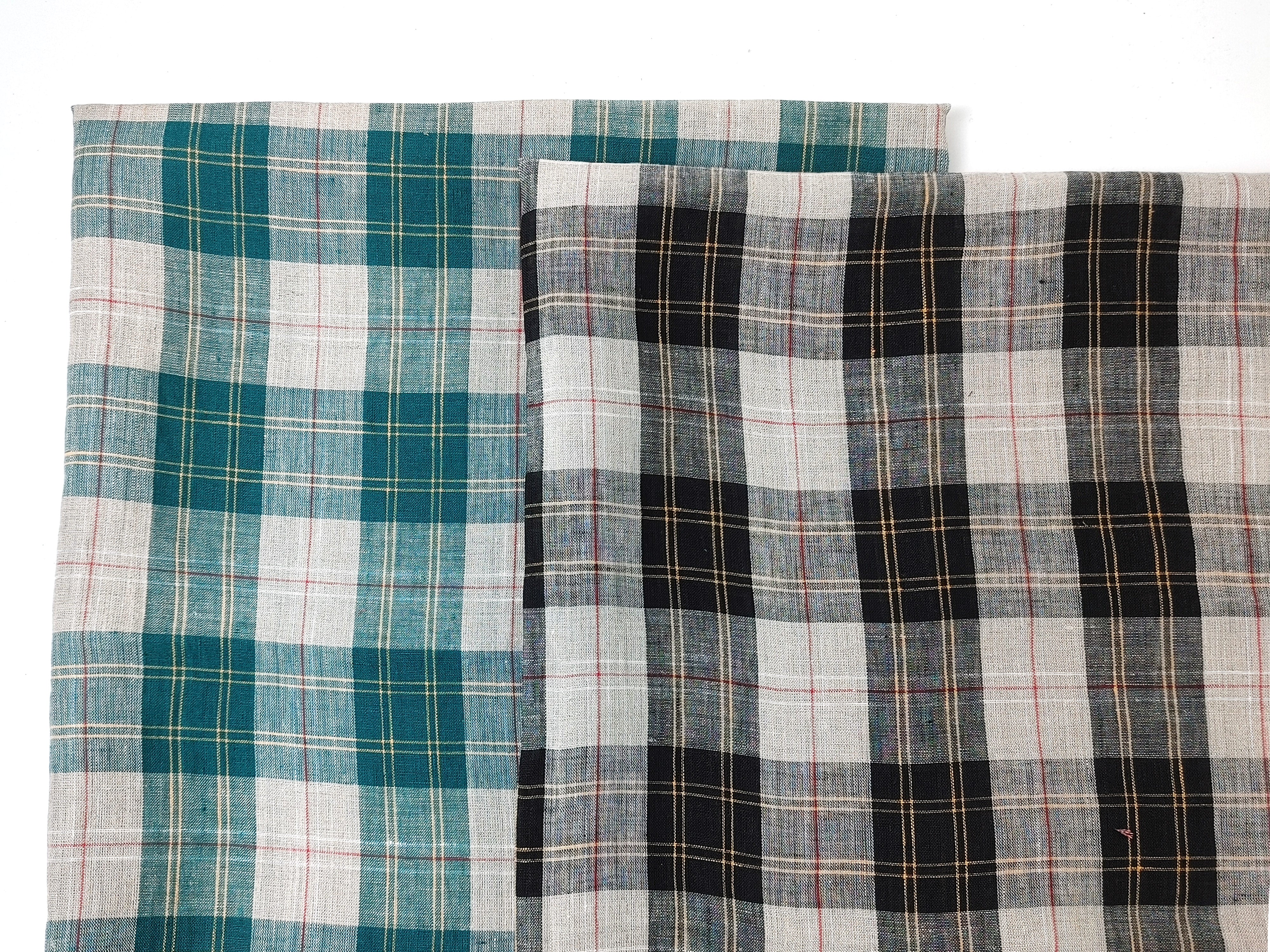 Elegant Plaid 100% Linen Fabric – Lightweight with Soft Handfeel 8034 8035