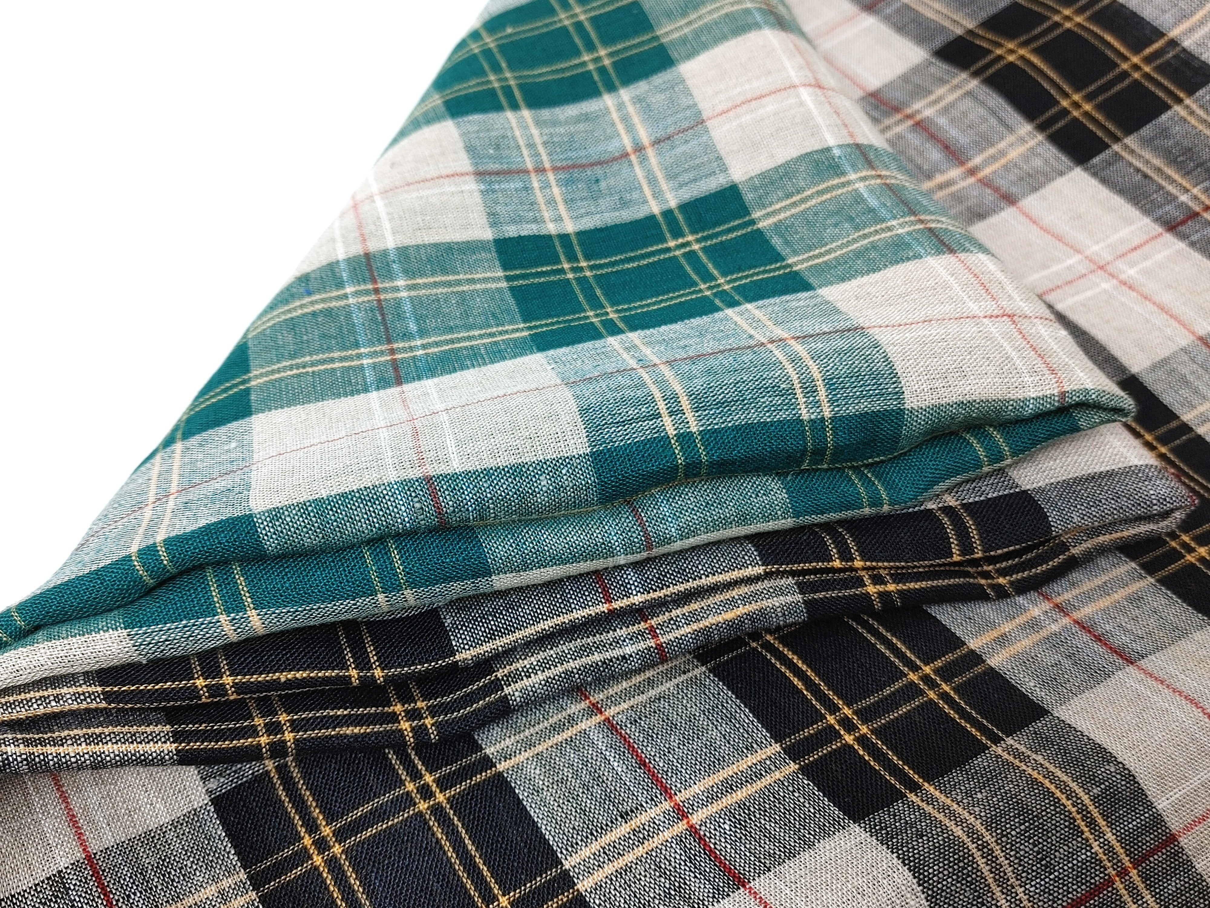 Elegant Plaid 100% Linen Fabric – Lightweight with Soft Handfeel 8034 8035