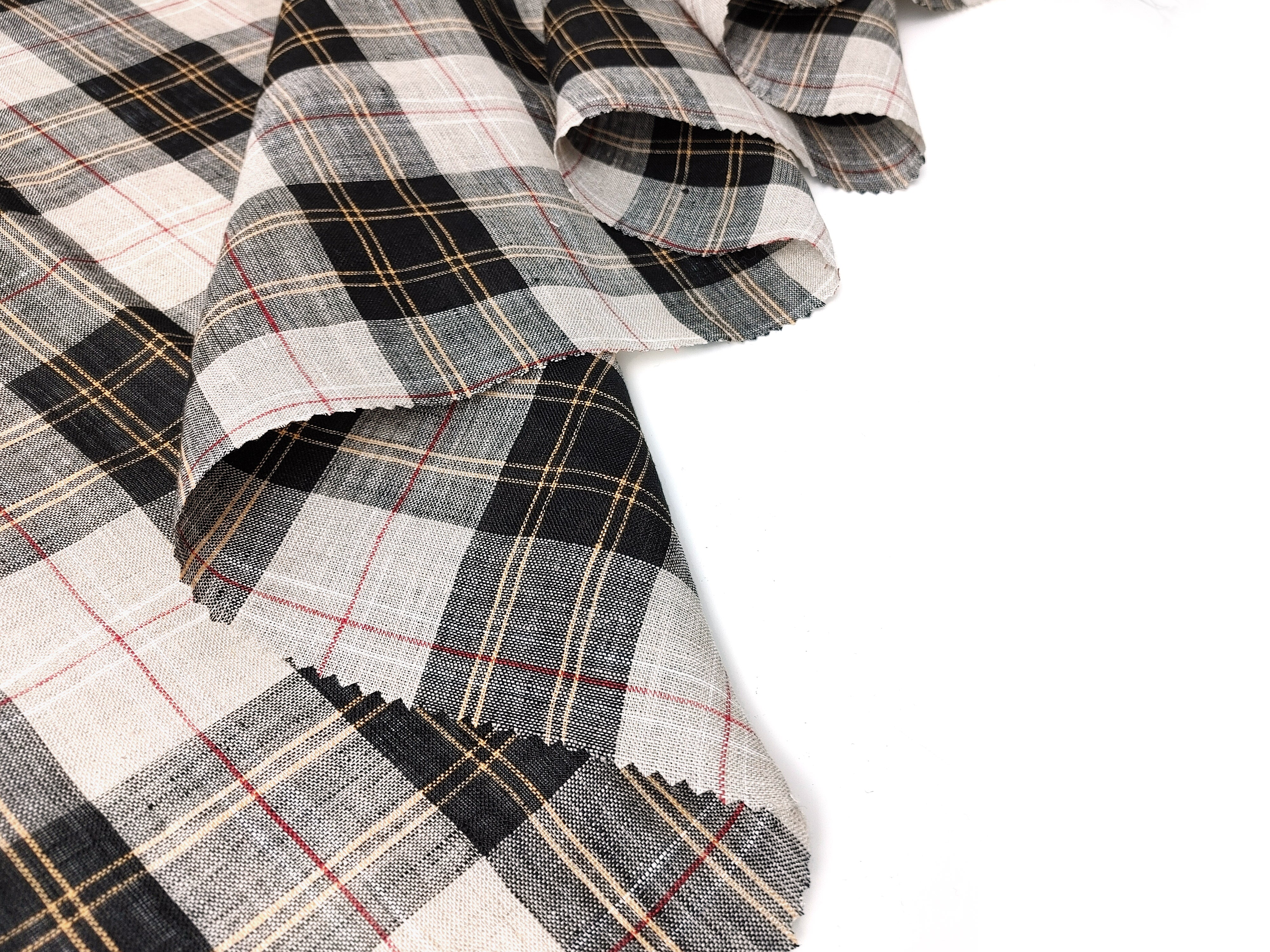 Elegant Plaid 100% Linen Fabric – Lightweight with Soft Handfeel 8034 8035