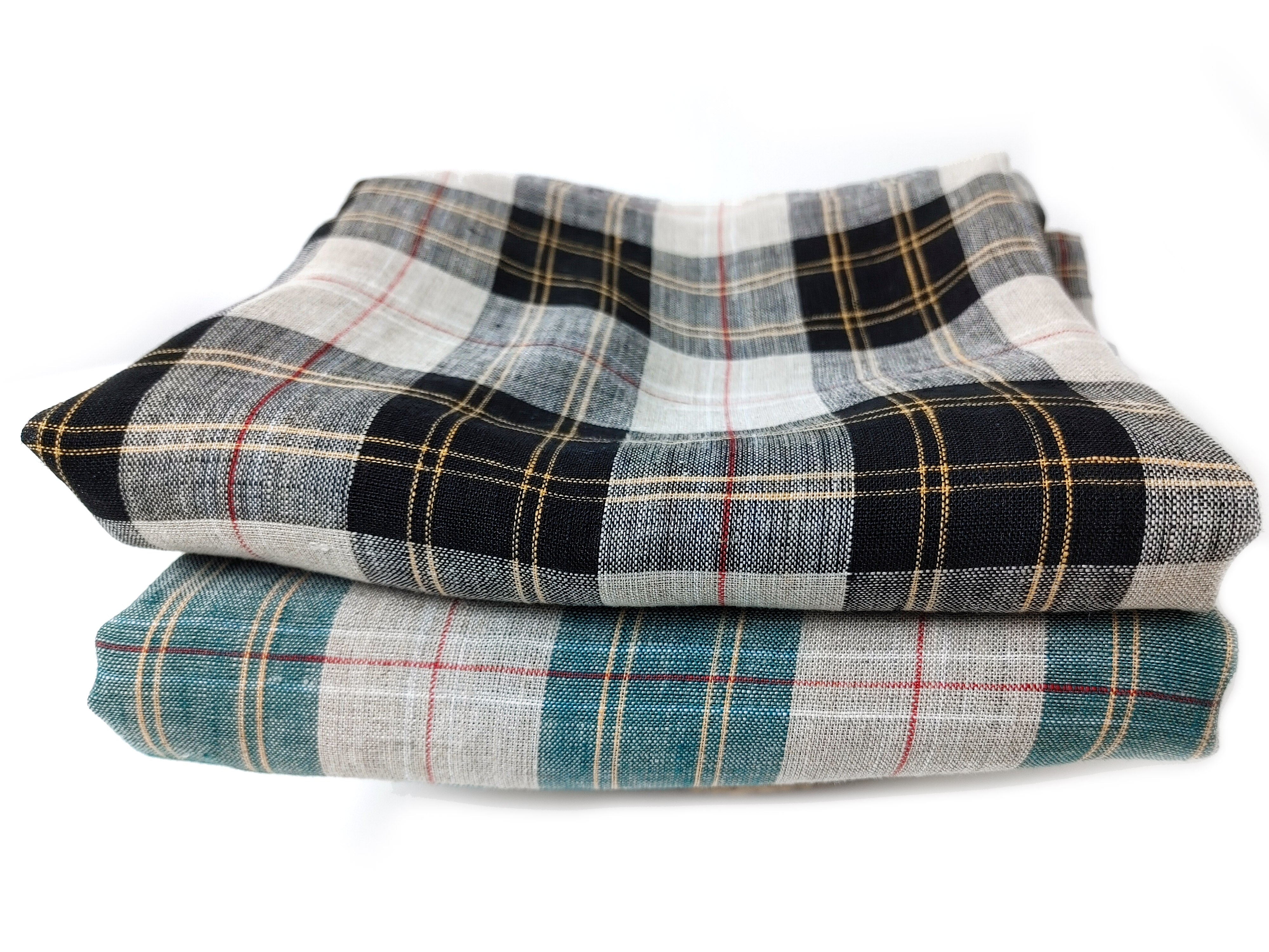 Elegant Plaid 100% Linen Fabric – Lightweight with Soft Handfeel 8034 8035