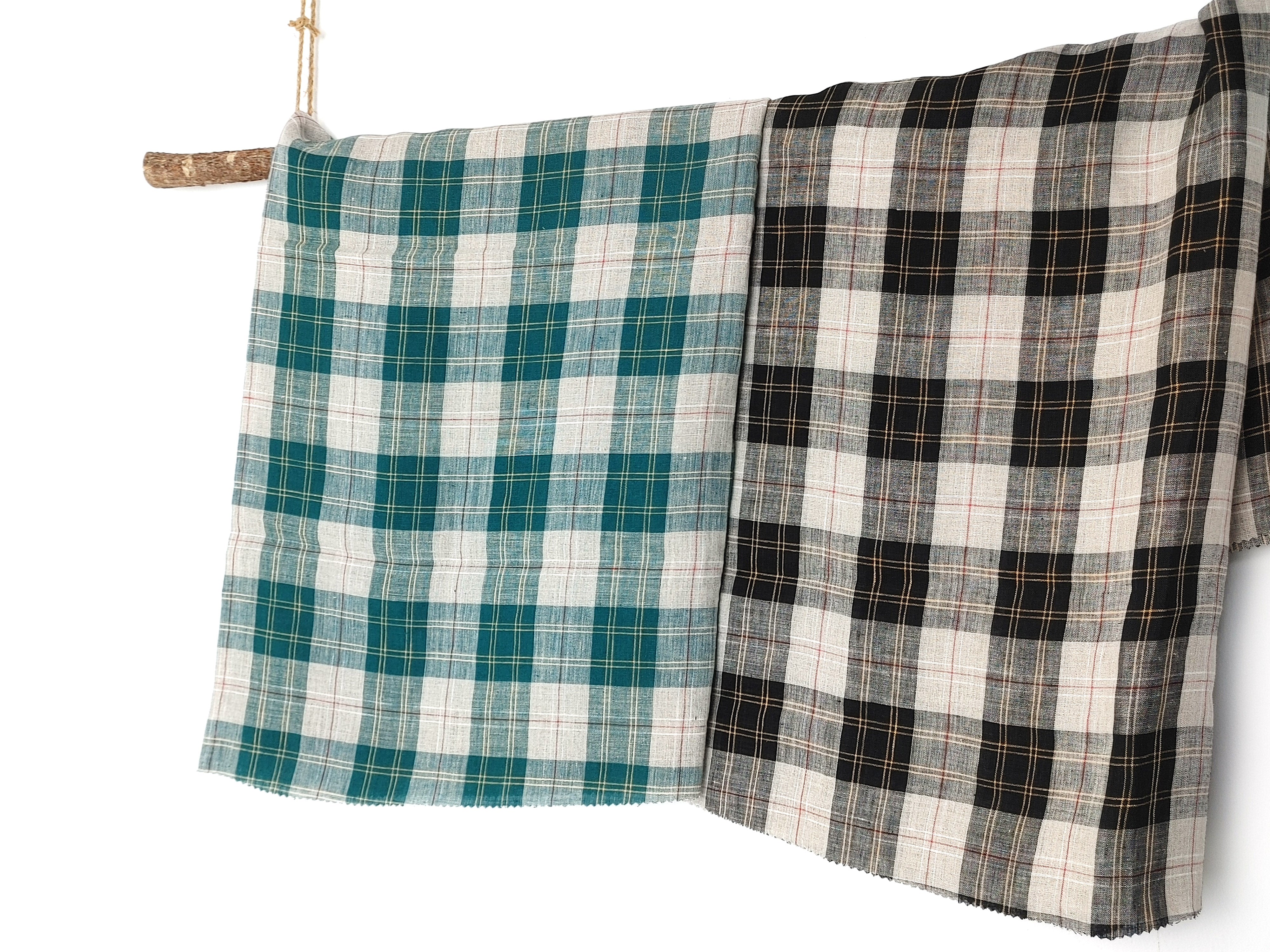 Elegant Plaid 100% Linen Fabric – Lightweight with Soft Handfeel 8034 8035