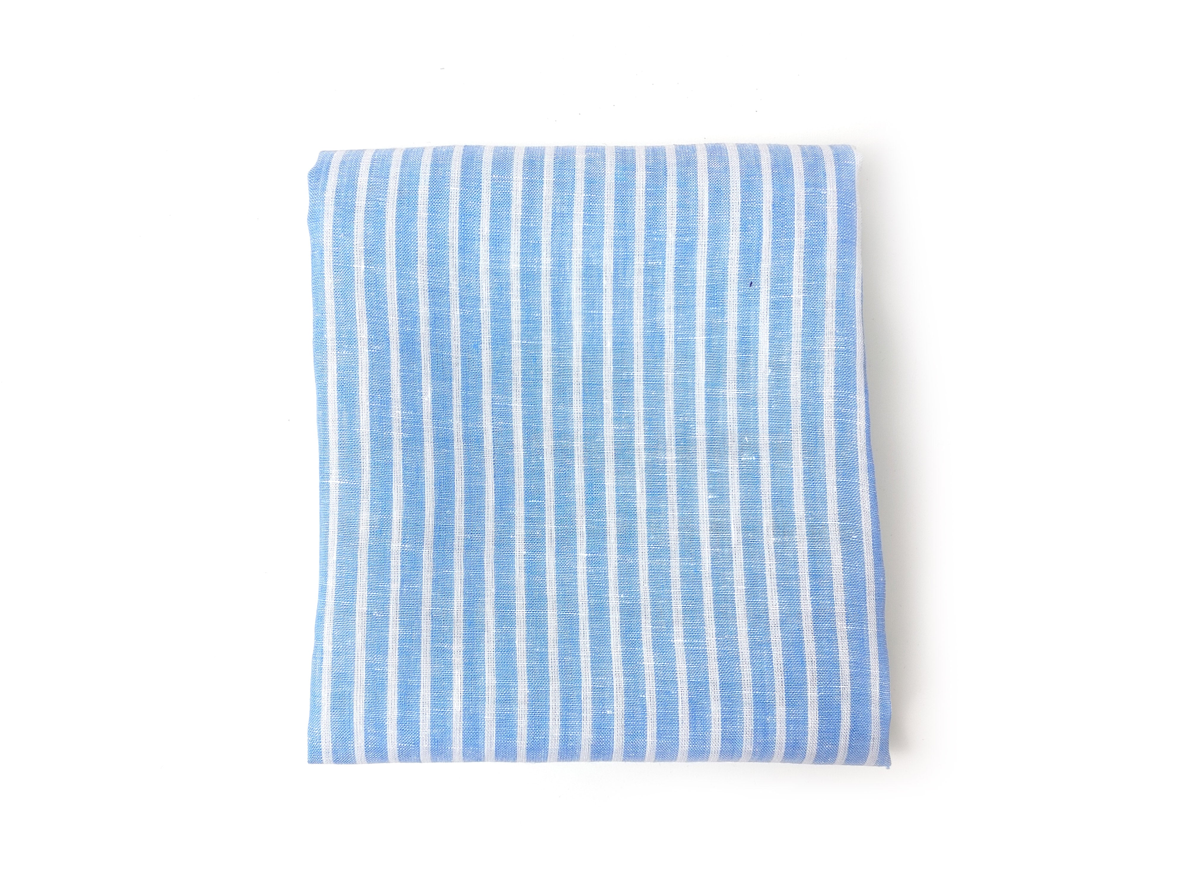 100% Linen Blue Striped Fabric: Lightweight and Soft with Pre-Washed Finish 8086