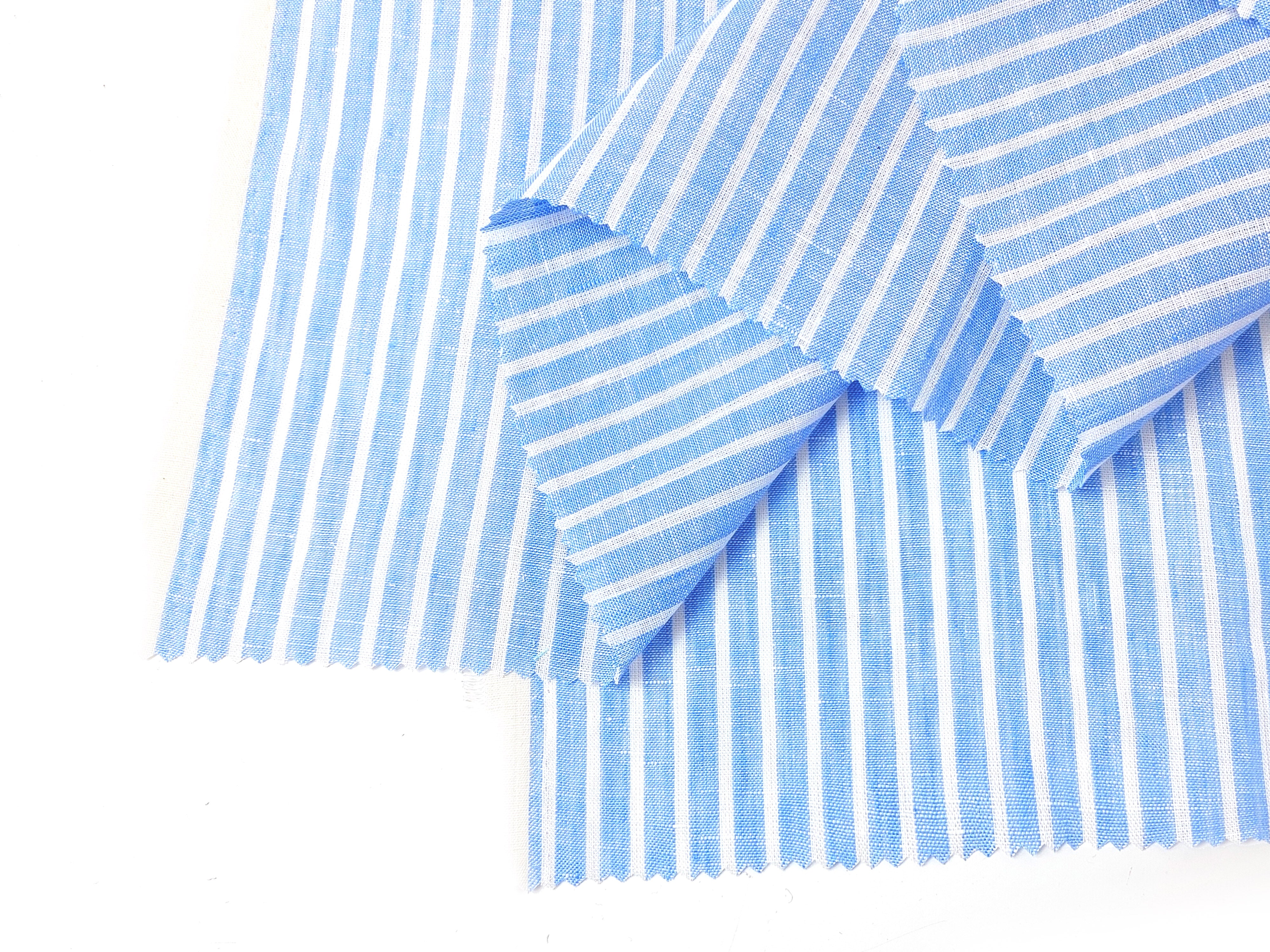 100% Linen Blue Striped Fabric: Lightweight and Soft with Pre-Washed Finish 8086