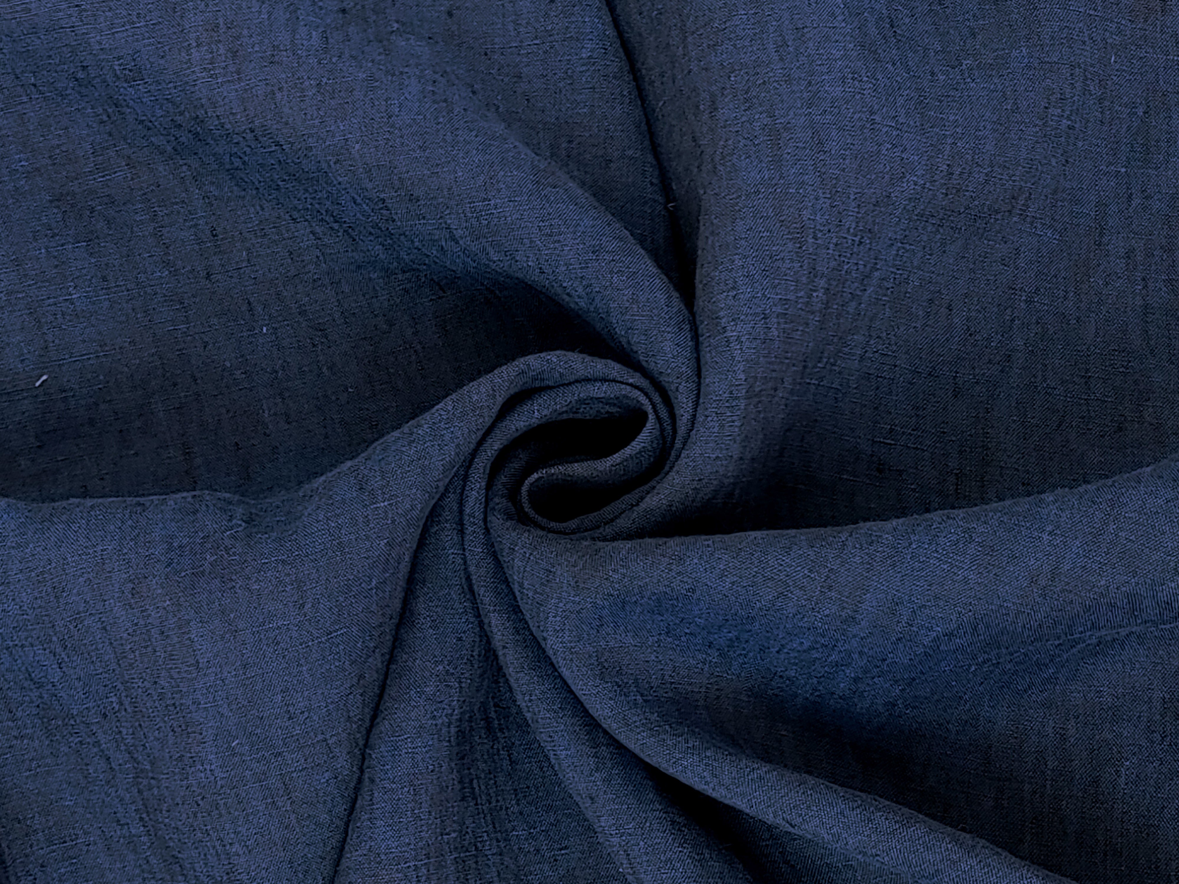 100% Linen Navy Chambray Fabric – Fine 21s Yarn, Pre-Washed, Lightweight 7962