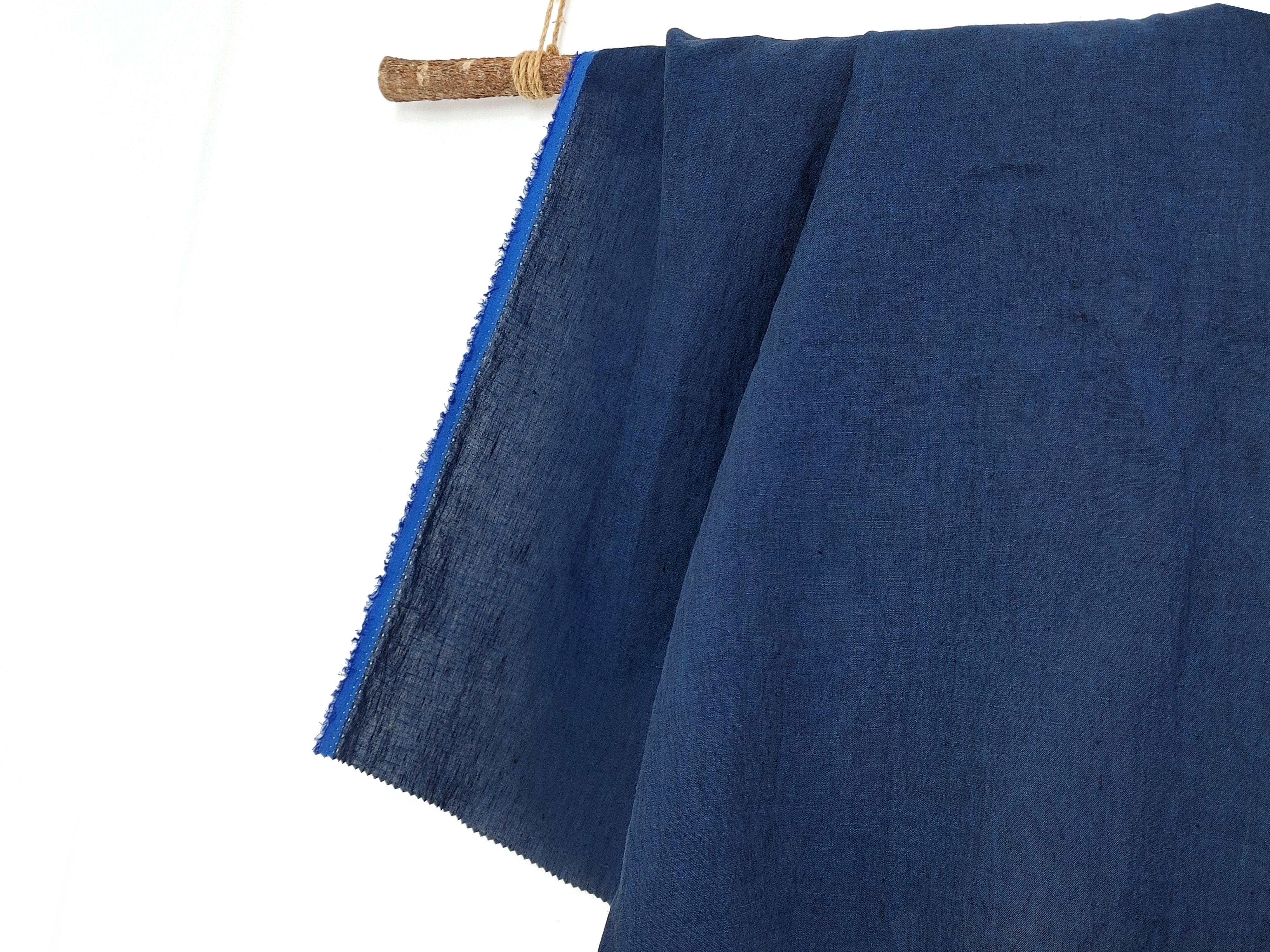 100% Linen Navy Chambray Fabric – Fine 21s Yarn, Pre-Washed, Lightweight 7962