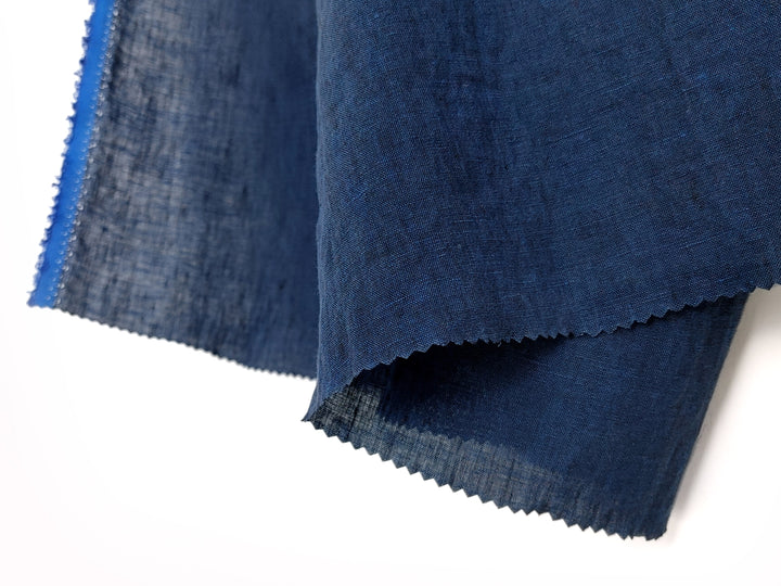 100% Linen Navy Chambray Fabric – Fine 21s Yarn, Pre-Washed, Lightweight 7962