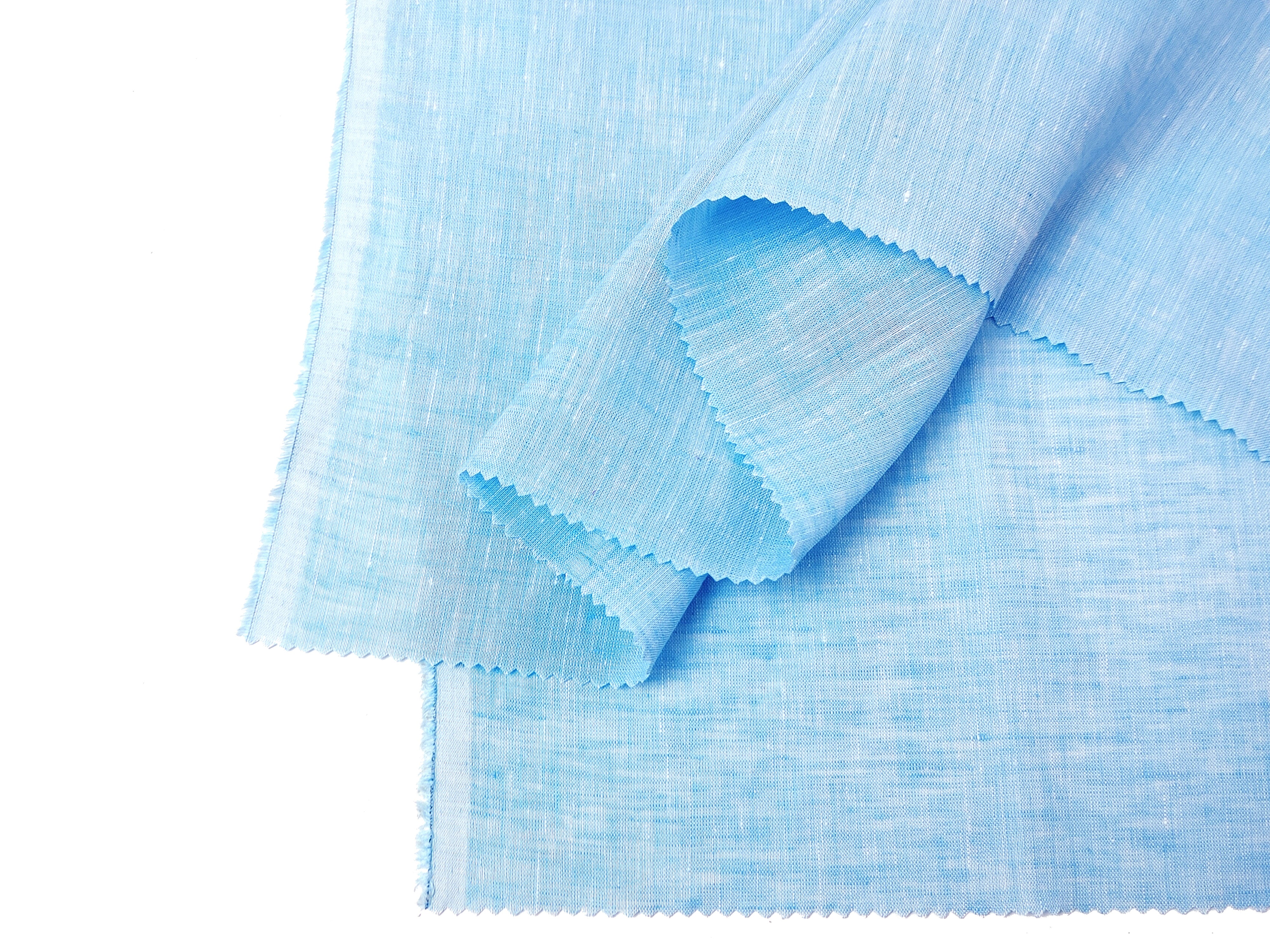 100% Linen Sky Blue Chambray Fabric – Soft, Pre-Washed, Lightweight 4814