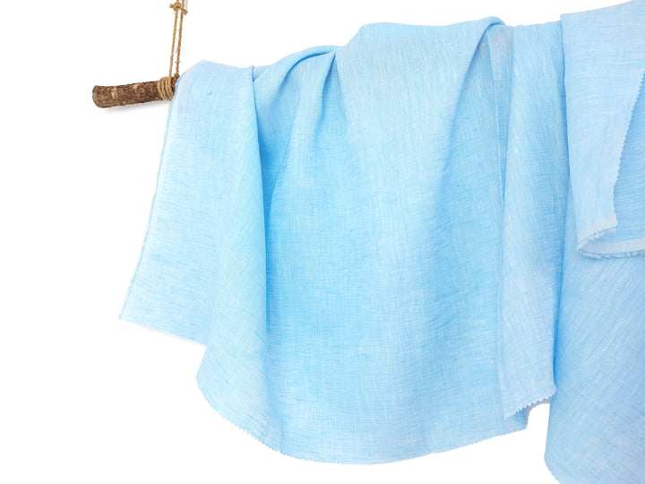 100% Linen Sky Blue Chambray Fabric – Soft, Pre-Washed, Lightweight 4814
