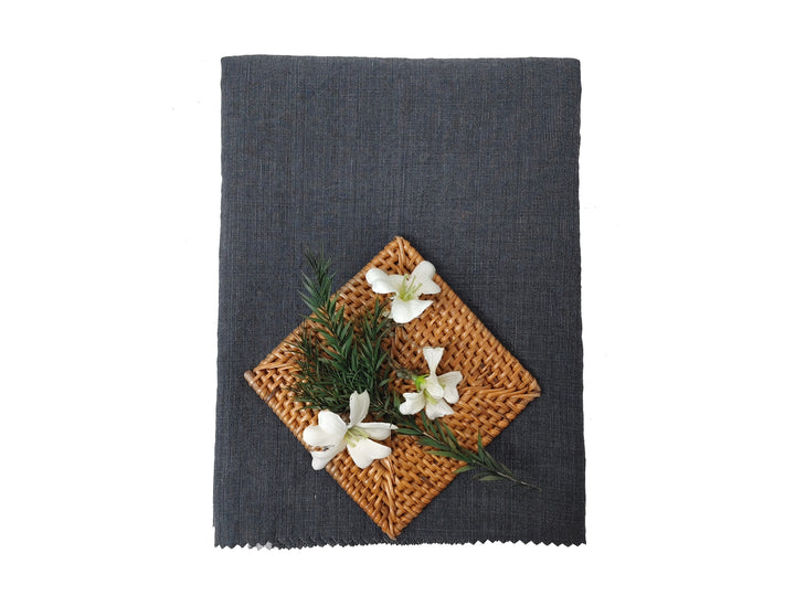 Dark Grey Subtle Chambray Linen Cotton Fabric – Soft & Pre-Washed 8111