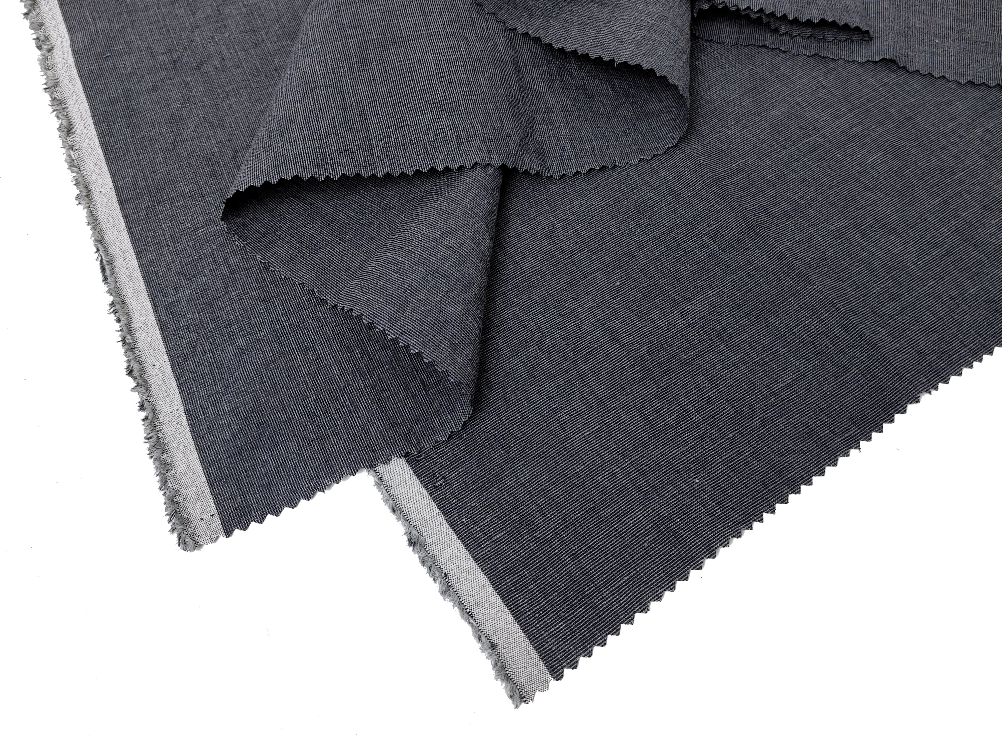 Dark Grey Subtle Chambray Linen Cotton Fabric – Soft & Pre-Washed 8111