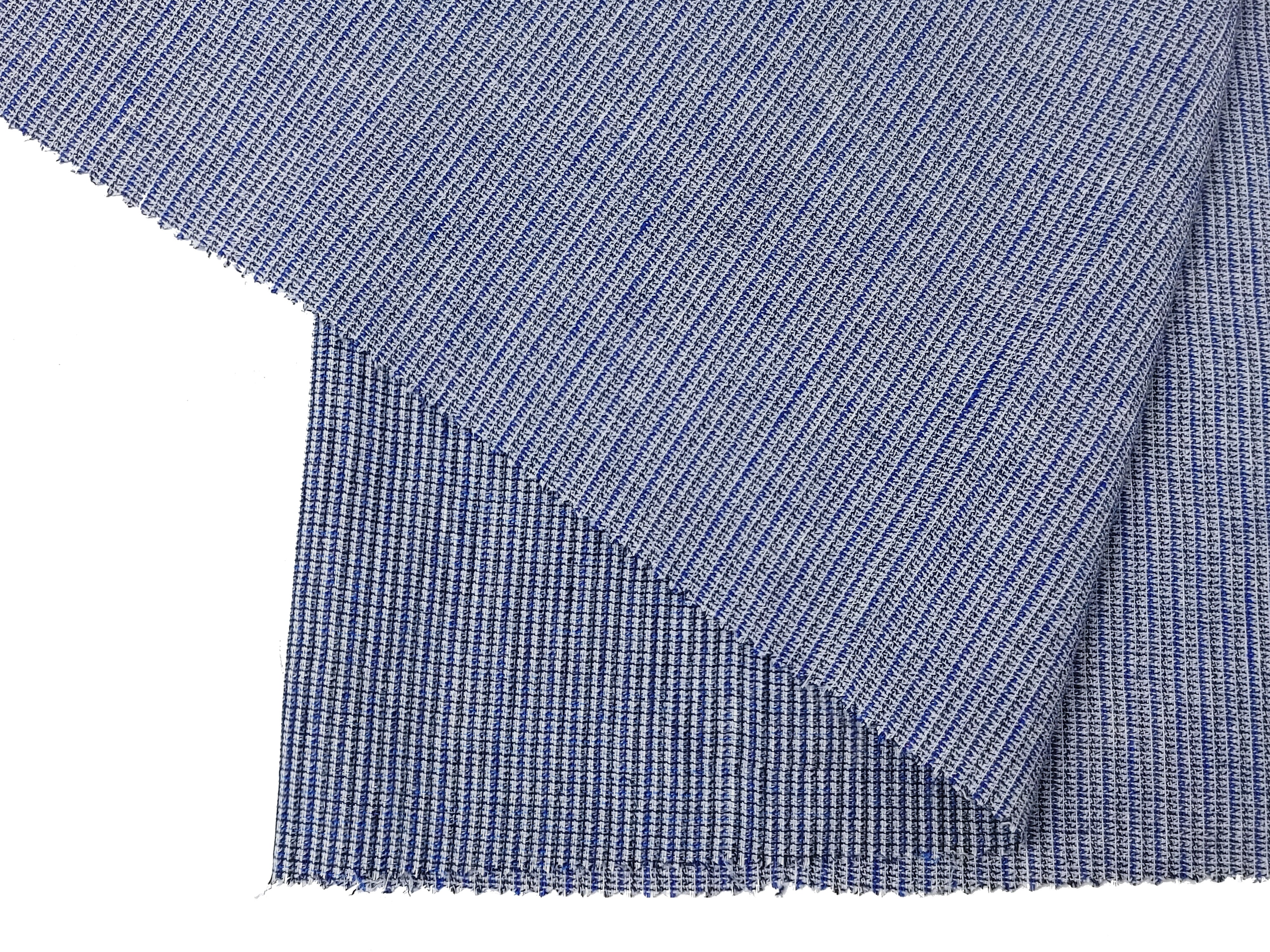 Blue Linen Blended Fabric with Stretch - Unique Dobby Weave, Soft and Durable 8011