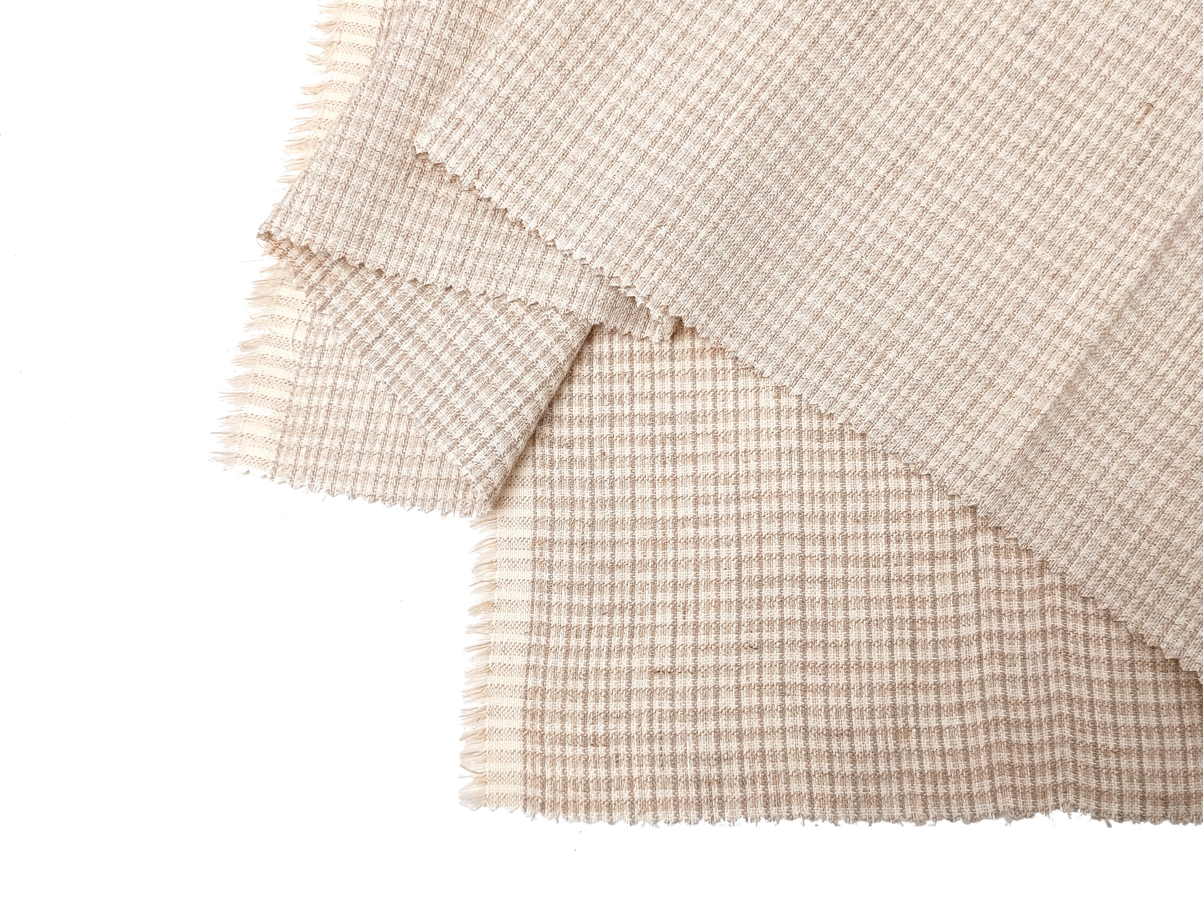 Beige Linen Cotton Nylon Spandex Fabric with Unique Dobby Weave - Soft and Elastic 8012