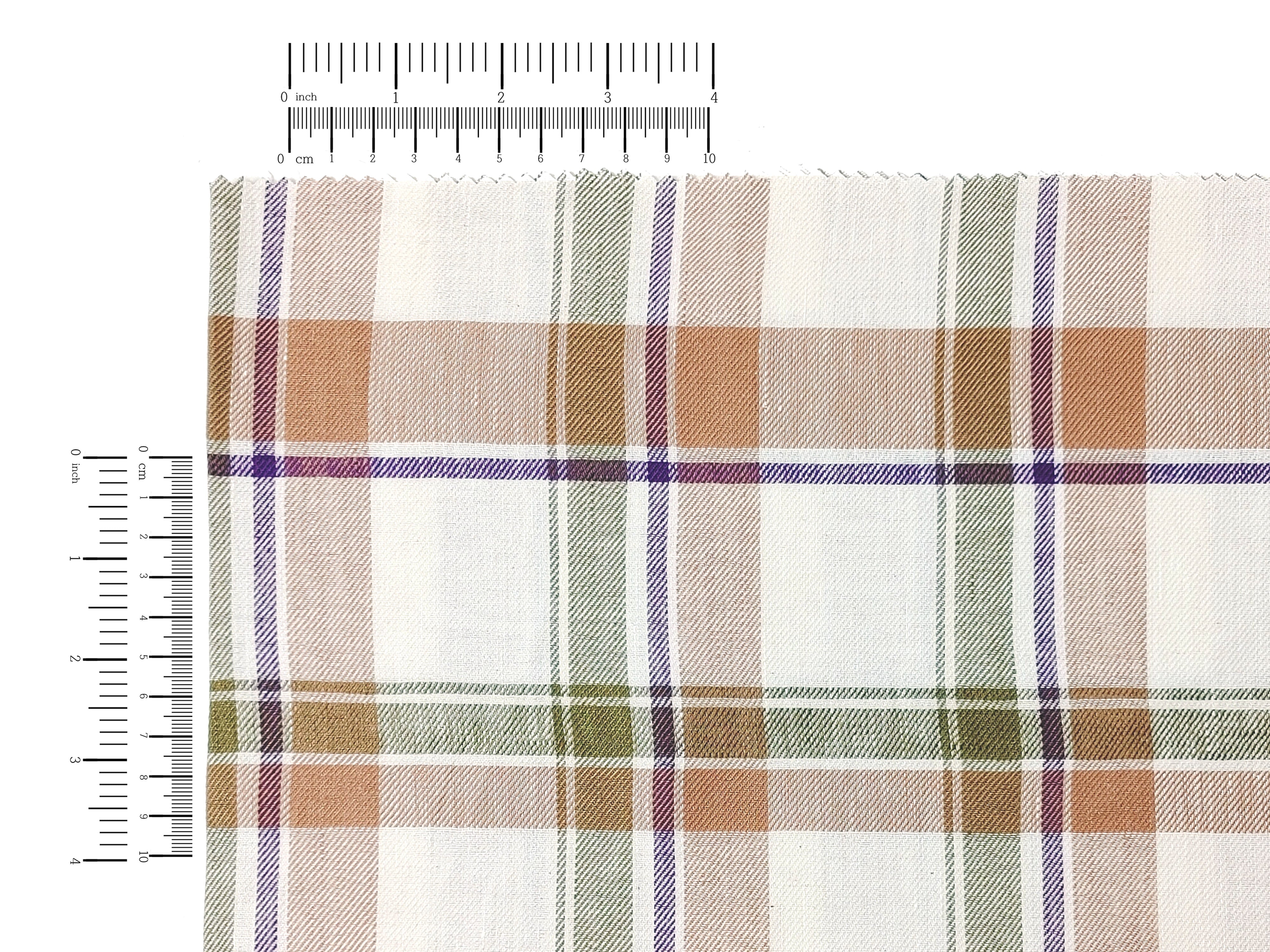 Linen-Cotton Beige Tartan Plaid Fabric, Twill Weave, Soft Finish, 4215