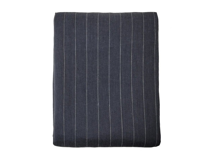 Dark Grey Linen Blend Twill with Stretch Effect and Beige Pinstripe 7815