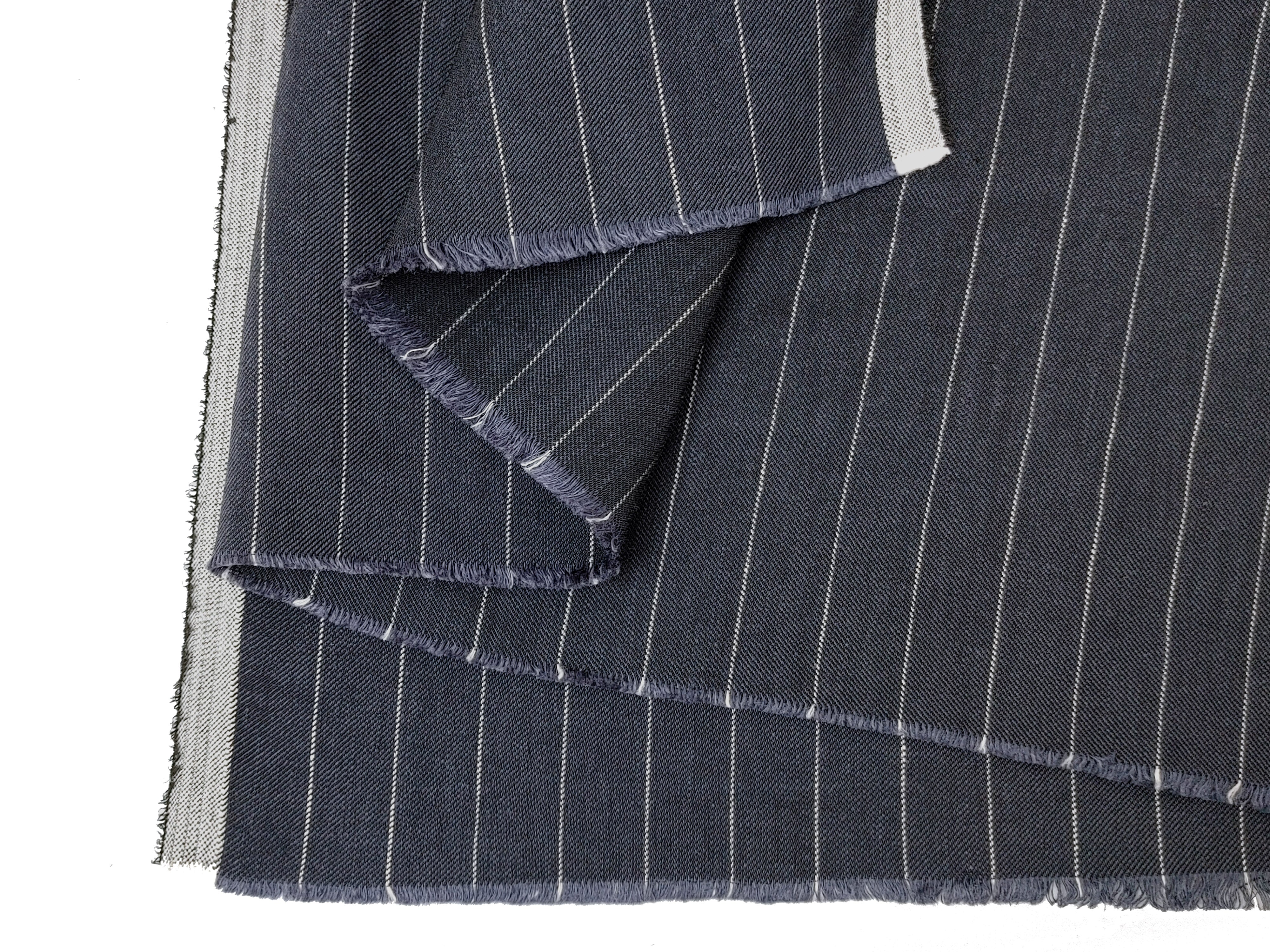 Dark Grey Linen Blend Twill with Stretch Effect and Beige Pinstripe 7815