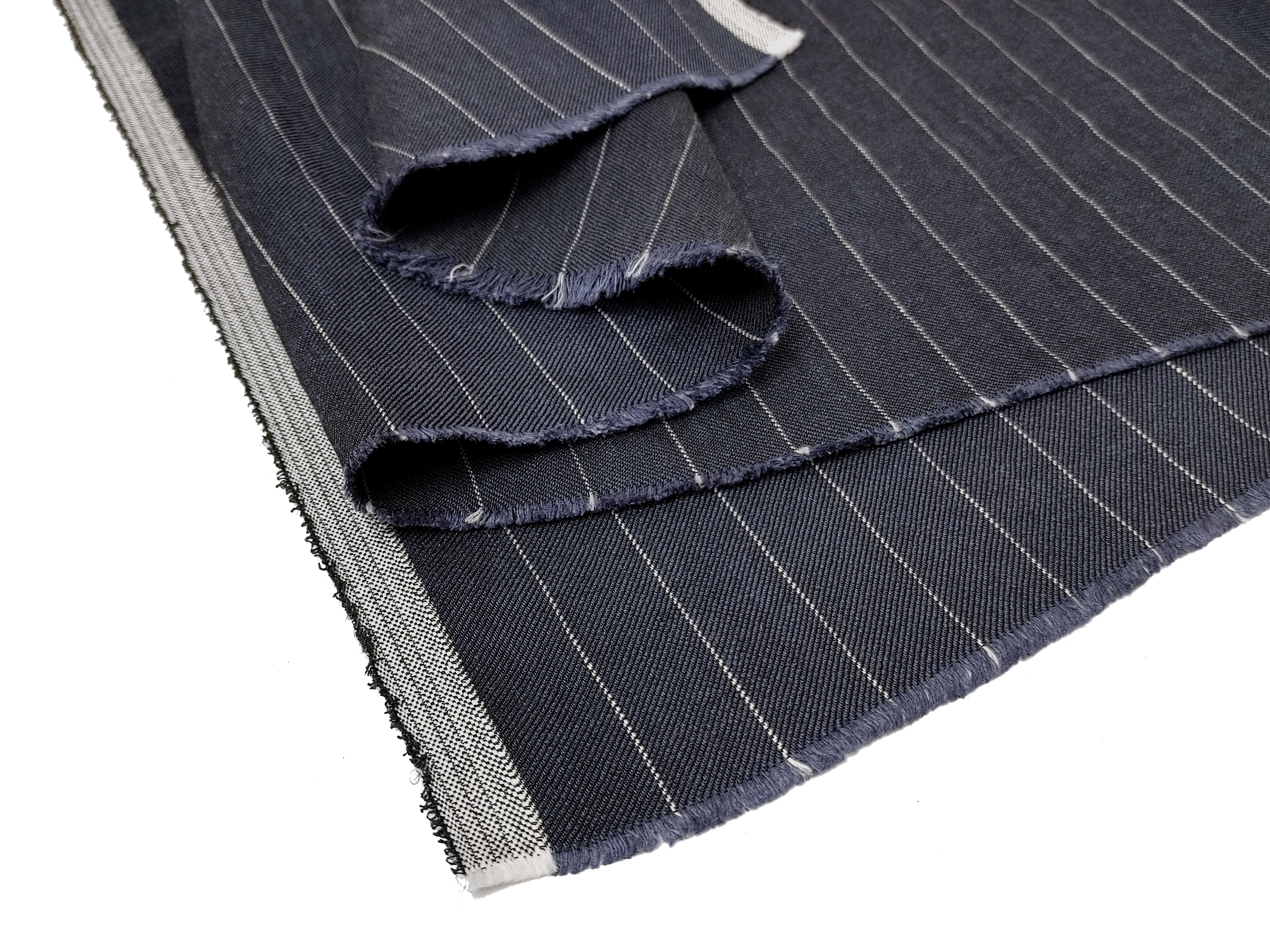 Dark Grey Linen Blend Twill with Stretch Effect and Beige Pinstripe 7815