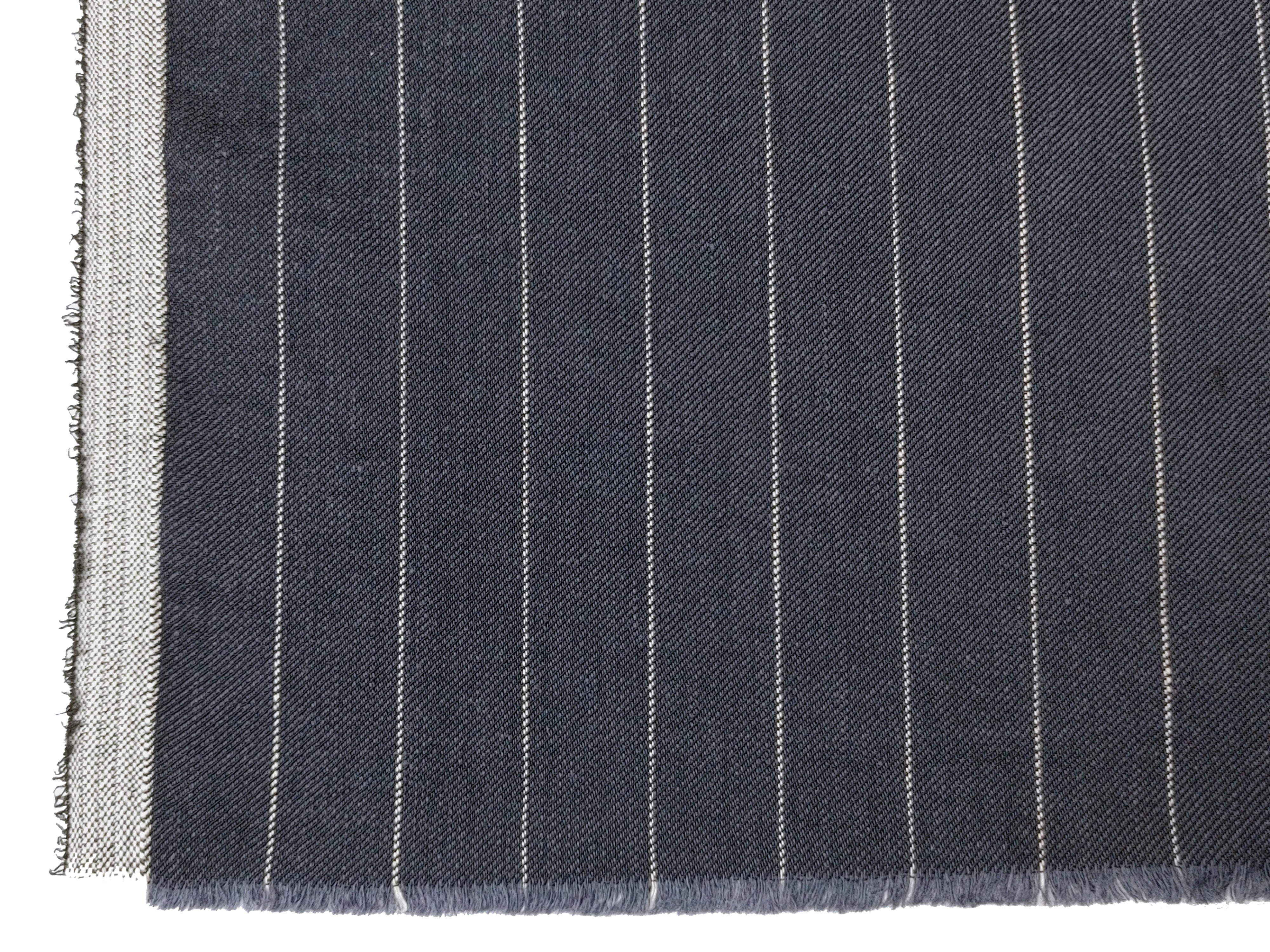 Dark Grey Linen Blend Twill with Stretch Effect and Beige Pinstripe 7815