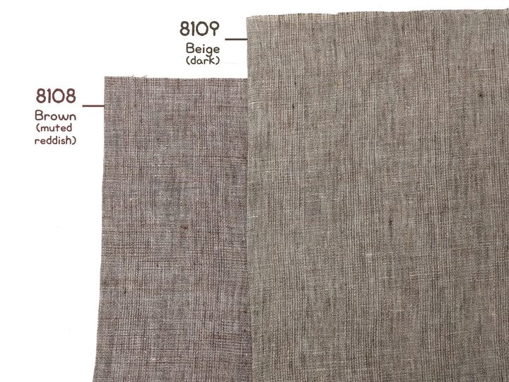 100% Linen Fabric – Subtle Glen Plaid in Beige, Pre-Washed for Softness 8108 8109