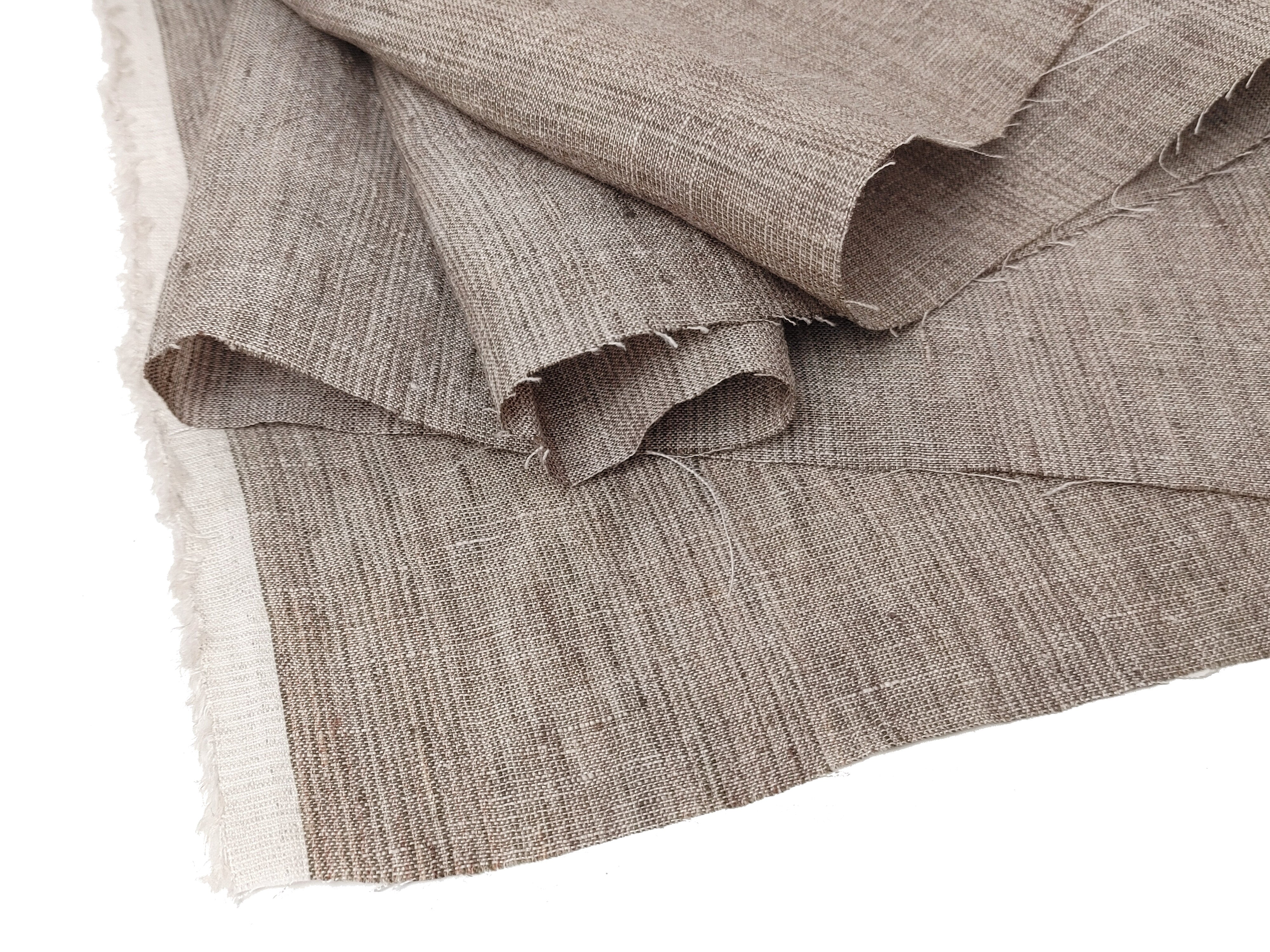 100% Linen Fabric – Subtle Glen Plaid in Beige, Pre-Washed for Softness 8108 8109