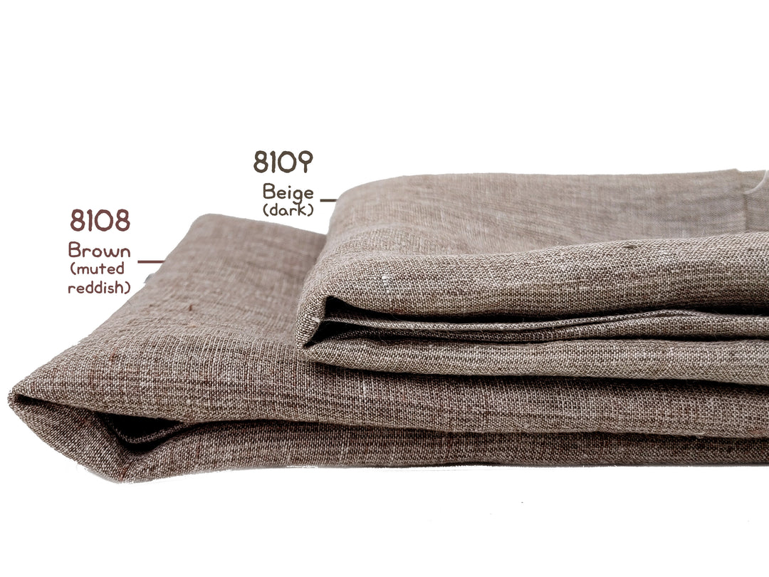 100% Linen Fabric – Subtle Glen Plaid in Beige, Pre-Washed for Softness 8108 8109