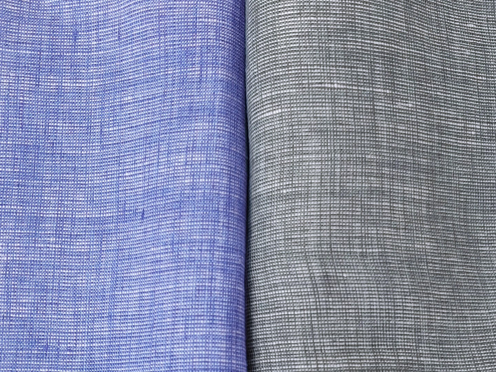100% Linen Dot Chambray Fabric - Soft Blue & Grey, Fine 21s Yarn 4610 4611