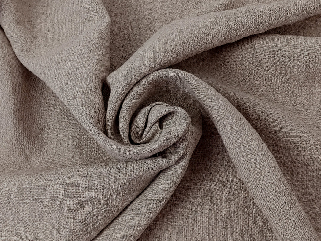 100% Linen Fabric - Dark Earthy Flax Color, Medium to Heavy Weight, Slightly Rough Texture 8129