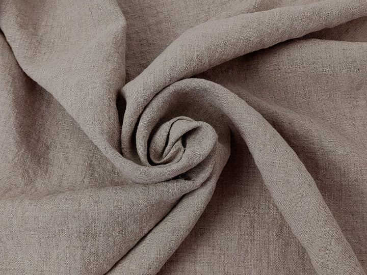 100% Linen Fabric - Dark Earthy Flax Color, Medium to Heavy Weight, Slightly Rough Texture 8129