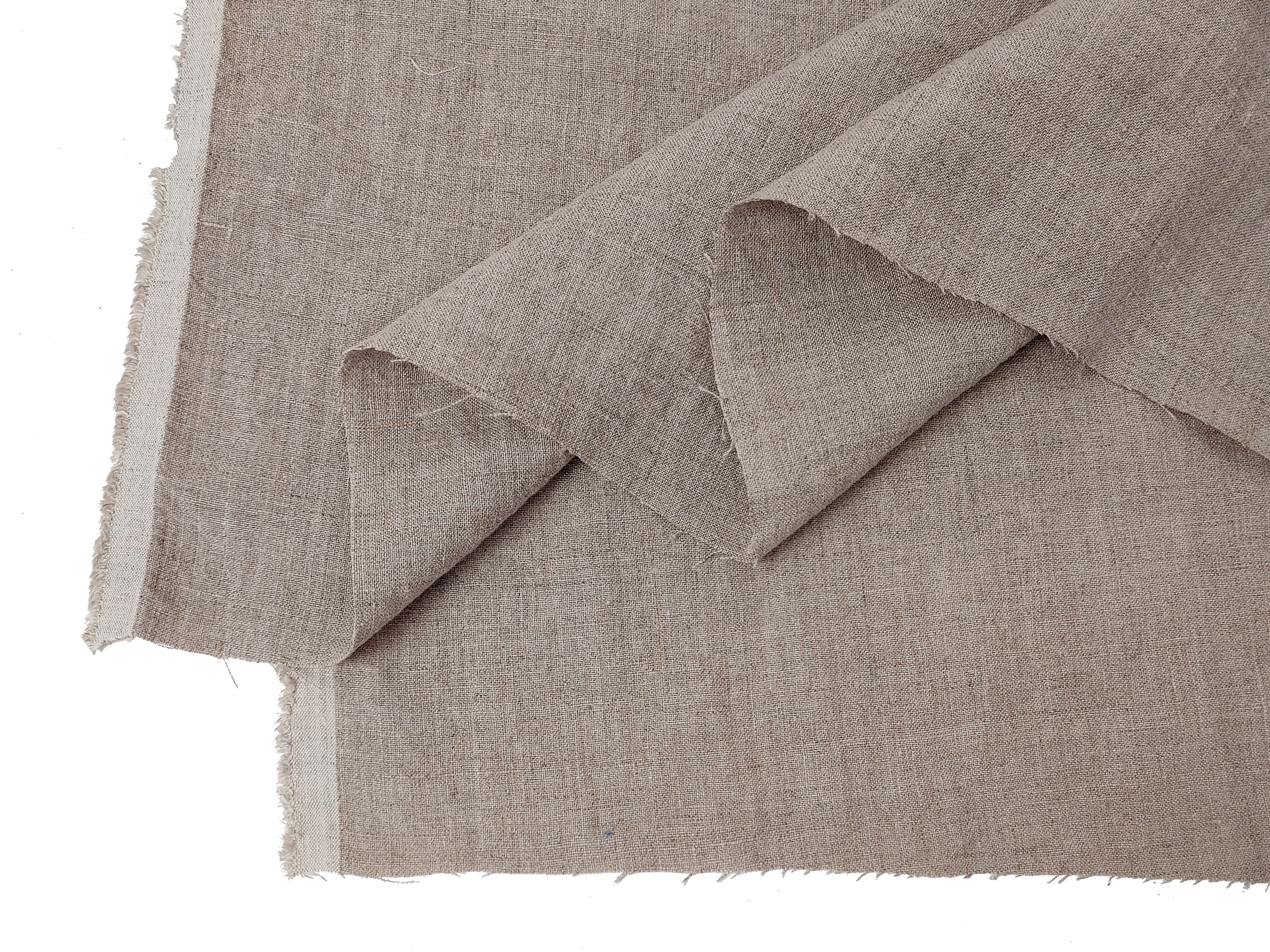 100% Linen Fabric - Dark Earthy Flax Color, Medium to Heavy Weight, Slightly Rough Texture 8129