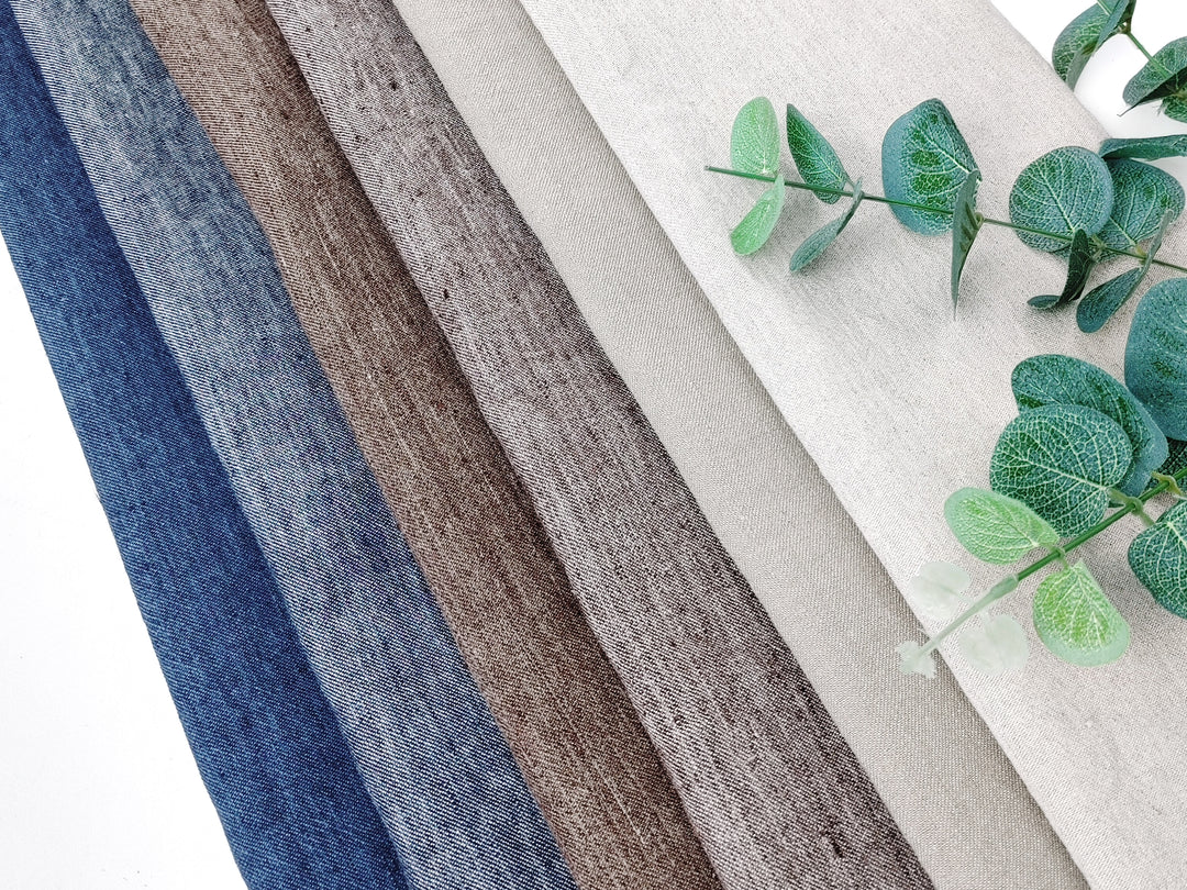 Denim-Inspired Linen Cotton Twill Fabric – Pre-Washed, Medium Weight, Slightly Rough Texture 7869 7870 7871 7872 7873 7874