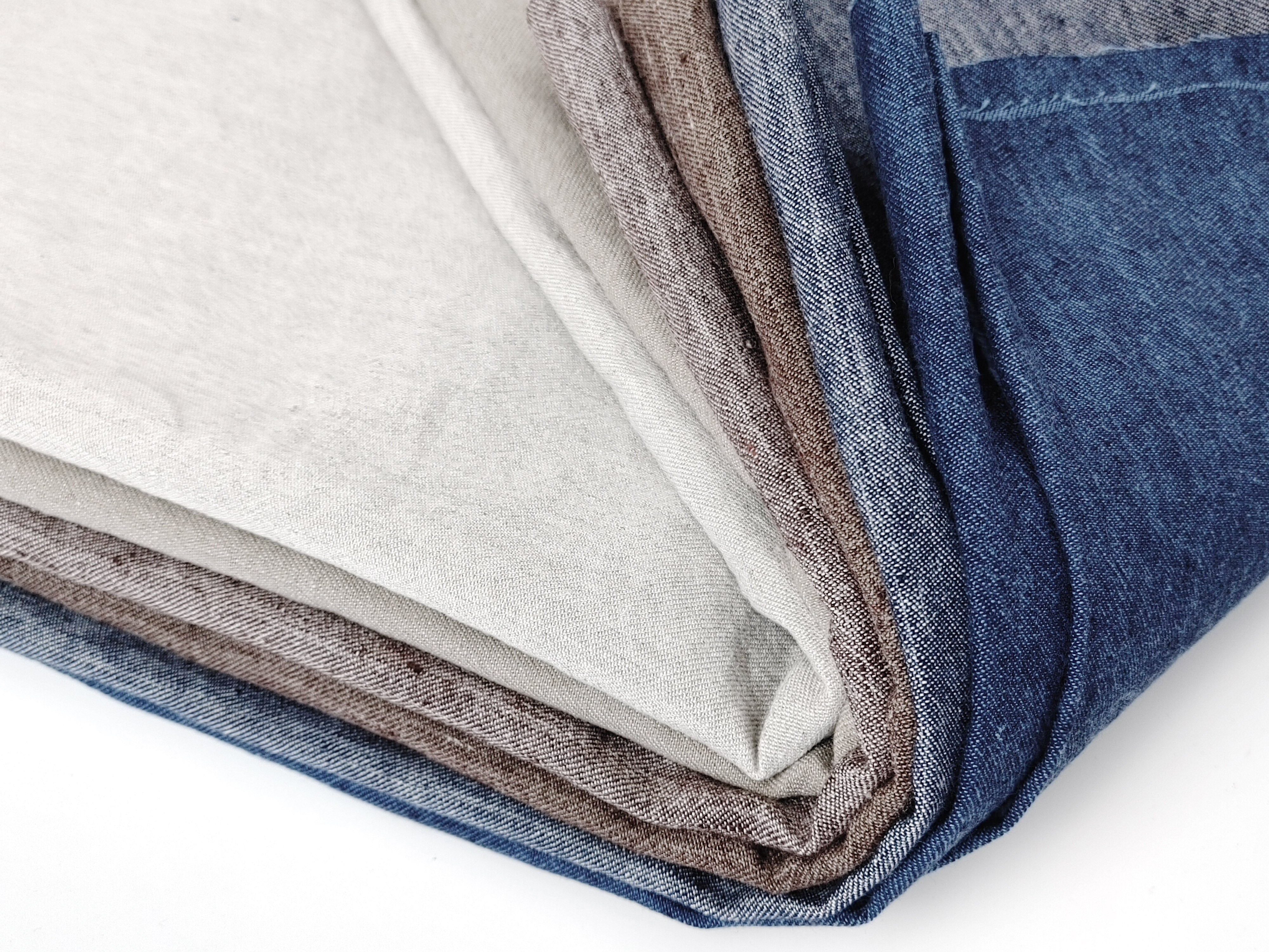 Denim-Inspired Linen Cotton Twill Fabric – Pre-Washed, Medium Weight, Slightly Rough Texture 7869 7870 7871 7872 7873 7874