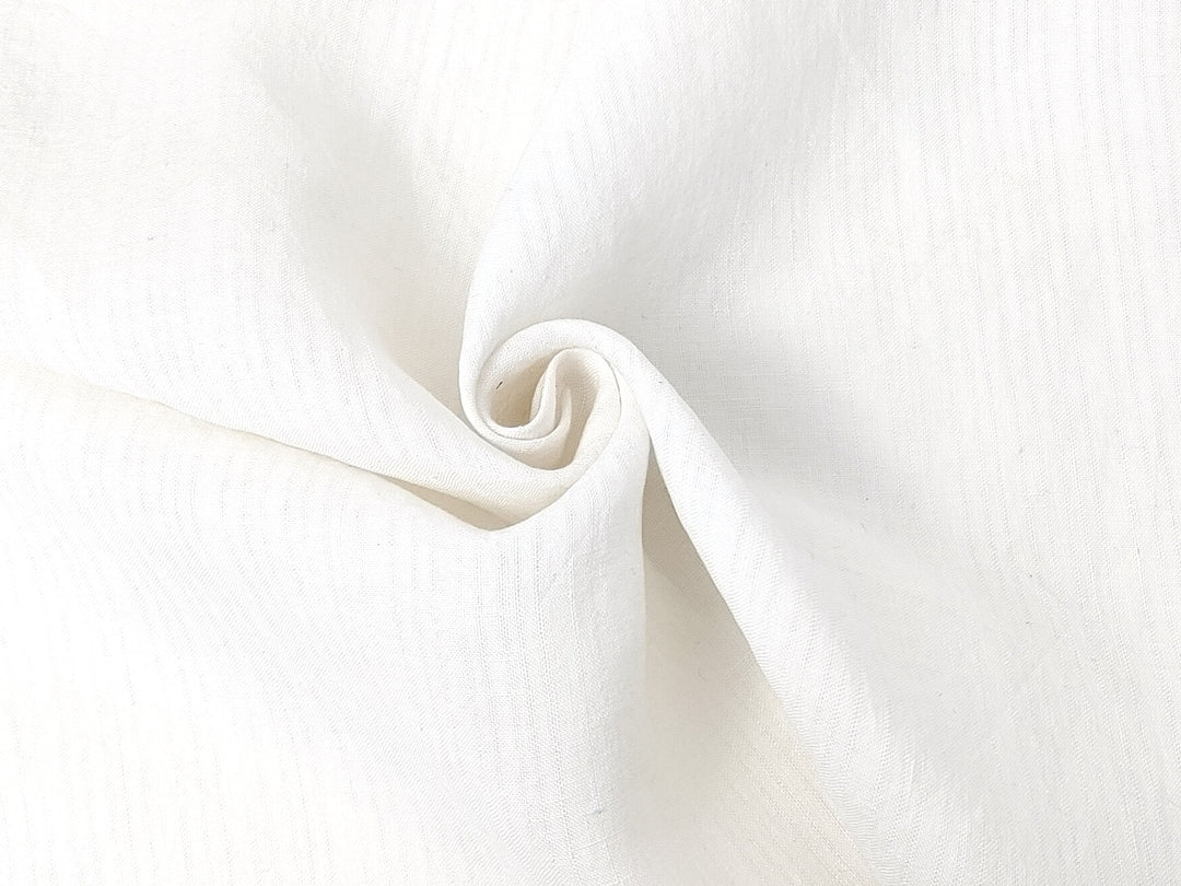 White 100% Linen Fabric – Subtle Striped Texture, Soft Handfeel 4190