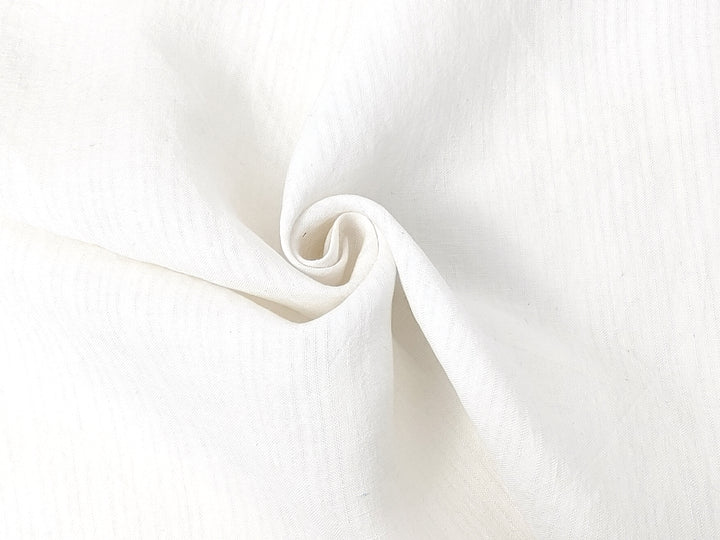 White 100% Linen Fabric – Subtle Striped Texture, Soft Handfeel 4190