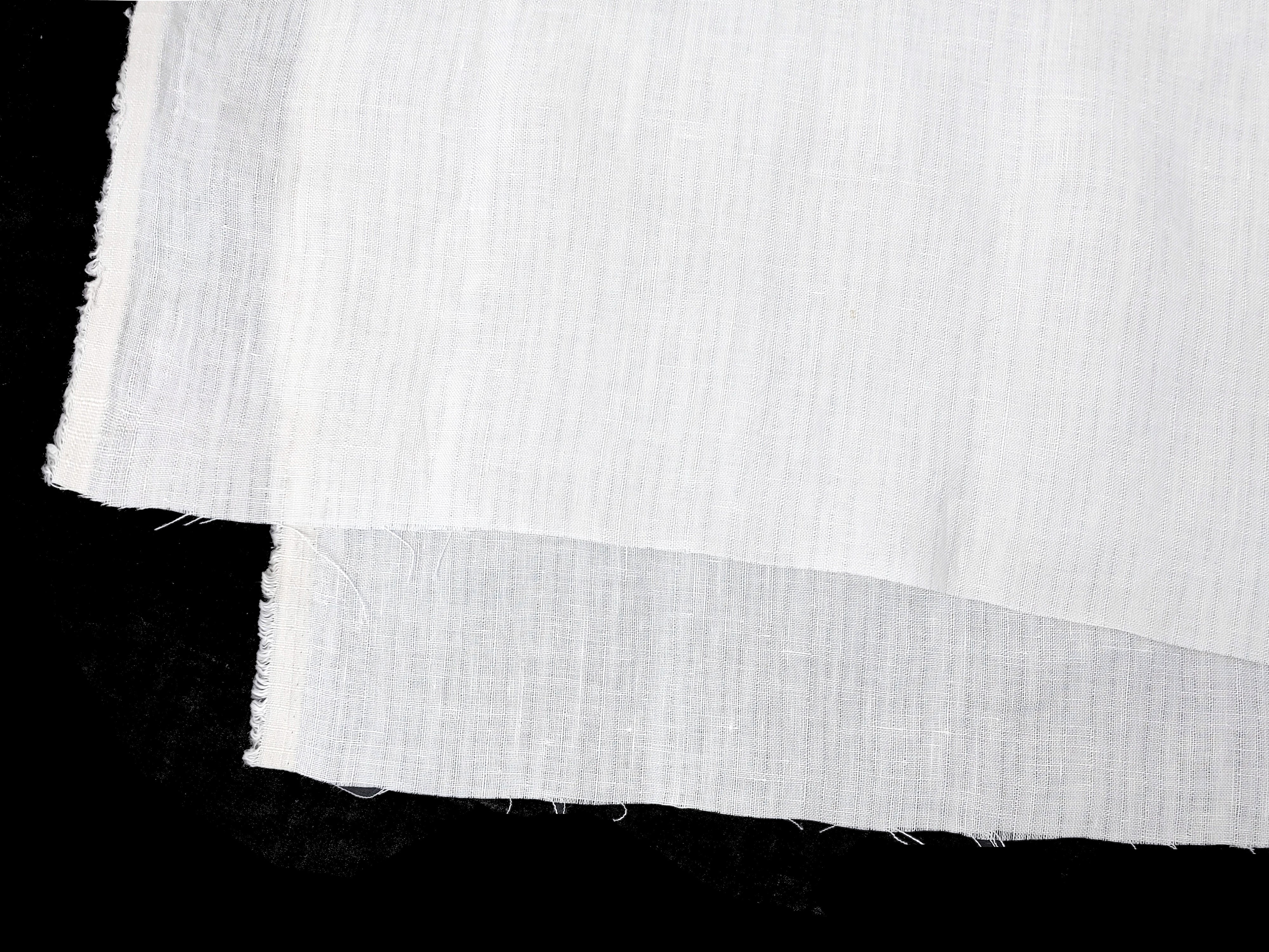 White 100% Linen Fabric – Subtle Striped Texture, Soft Handfeel 4190