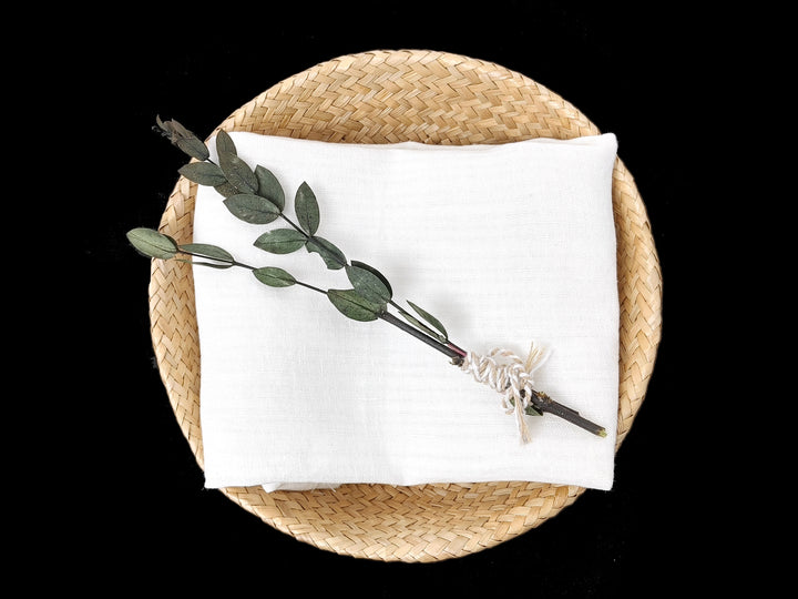 White 100% Linen Fabric – Subtle Striped Texture, Soft Handfeel 4190