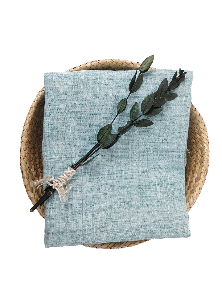 100% Linen Fabric with Green Melange Yarn & Subtle Woven Stripe 4188