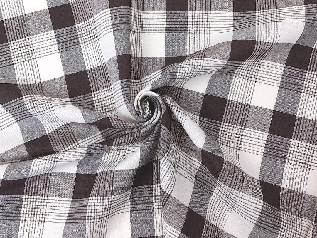 Space Dyed Ramie Cotton Brown Plaid Fabric (1627)